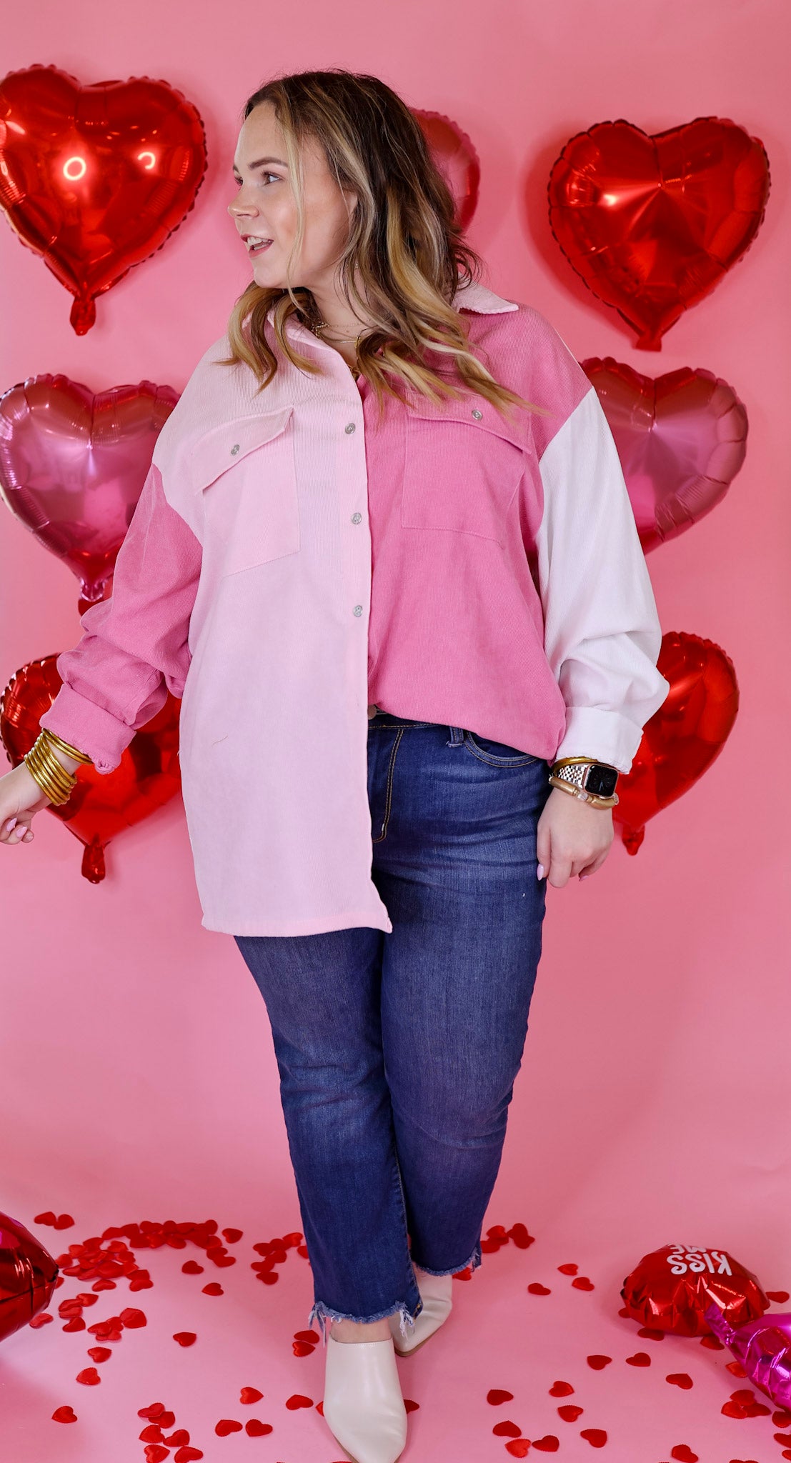 Full of Fun Color Block Button Up Shacket in Pink Mix - Giddy Up Glamour Boutique
