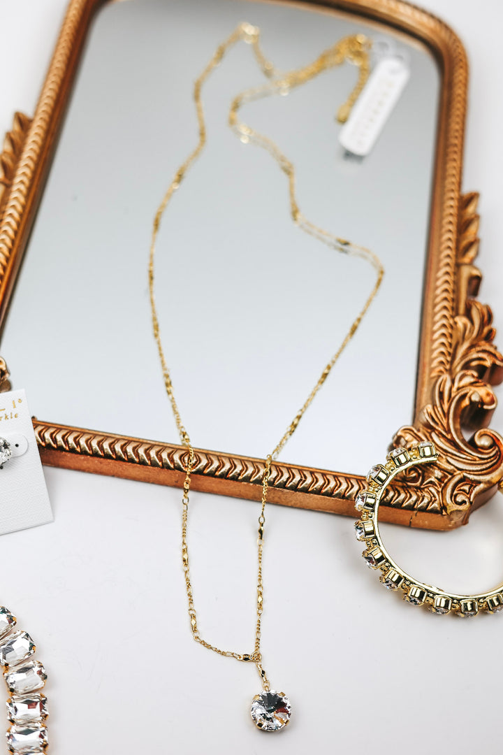 Sorrelli | Nadine Long Pendant Necklace in Bright Gold Tone and Crystal - Giddy Up Glamour Boutique