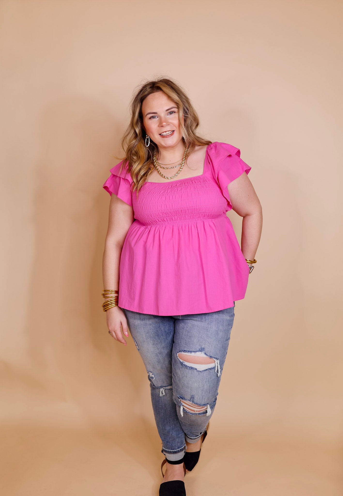 Celebrate Good Times Smocked Babydoll Top in Pink - Giddy Up Glamour Boutique