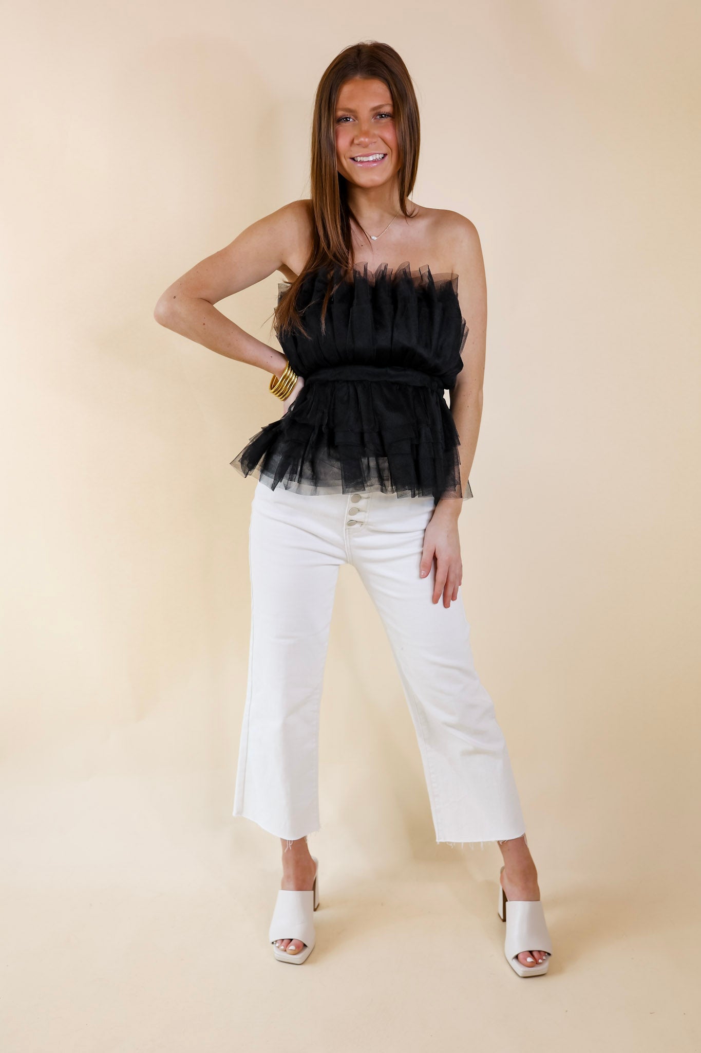 Pretty In Paris Strapless Tulle Top in Black - Giddy Up Glamour Boutique