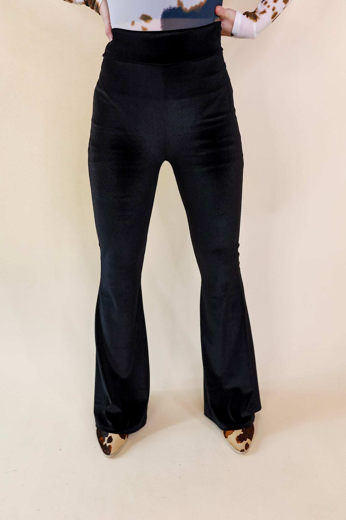 Luxe Standard Velvet Bell Bottom Pants in Black - Giddy Up Glamour Boutique
