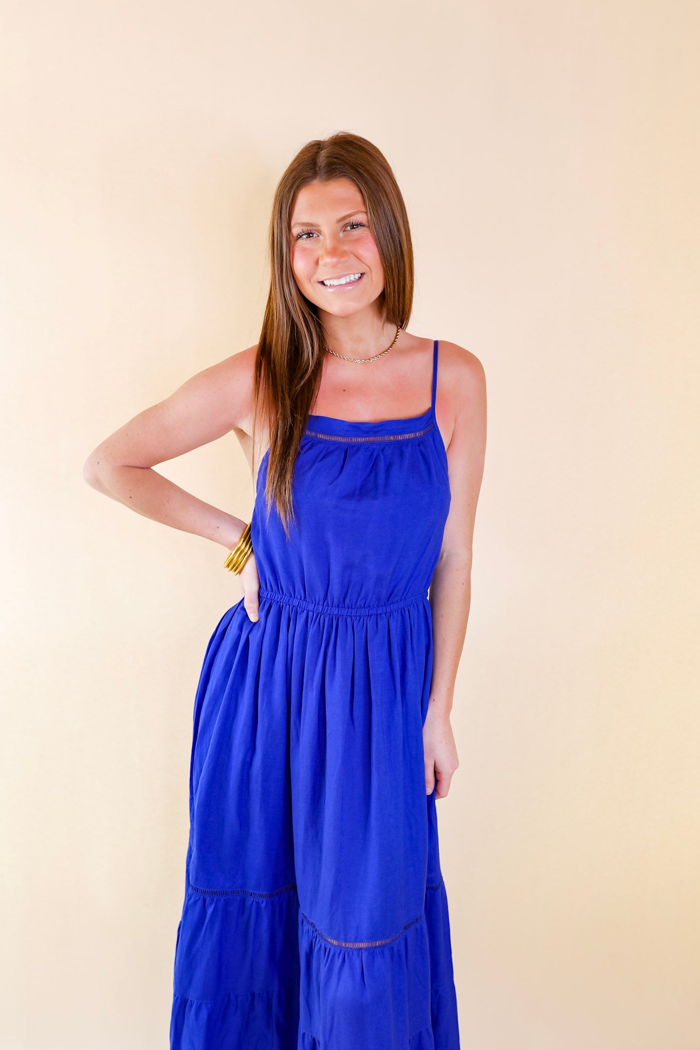 Tranquil Tides Tiered Maxi Dress in Royal Blue - Giddy Up Glamour Boutique
