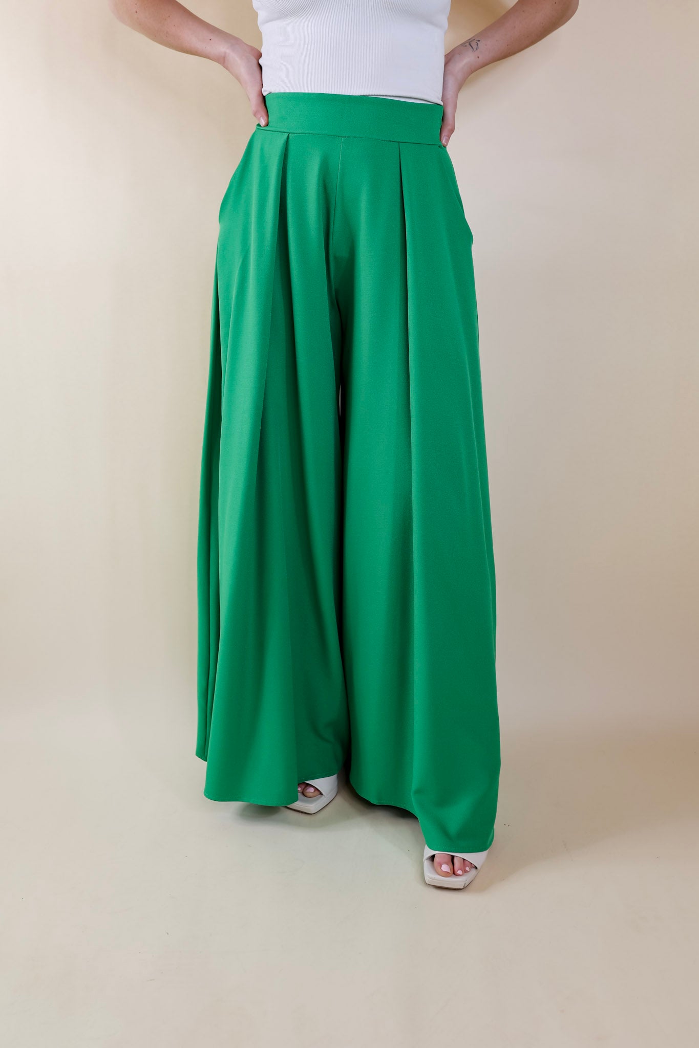 Urban Wonders Wide Leg Pants in Green - Giddy Up Glamour Boutique