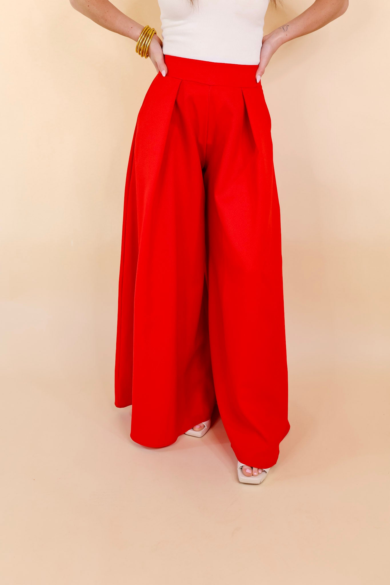 Urban Wonders Wide Leg Pants in Red - Giddy Up Glamour Boutique