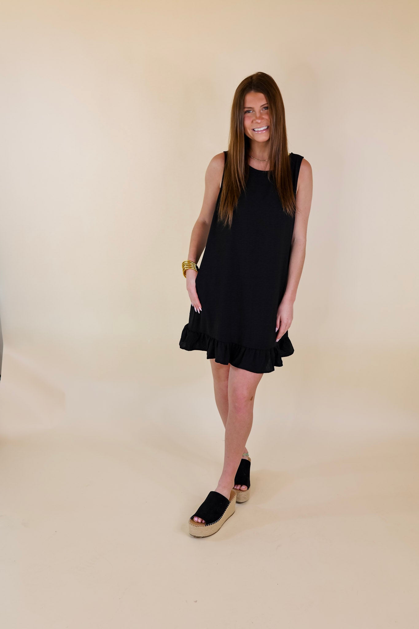 Perfectly Yours Tank Dress with Ruffle Hem in Black - Giddy Up Glamour Boutique