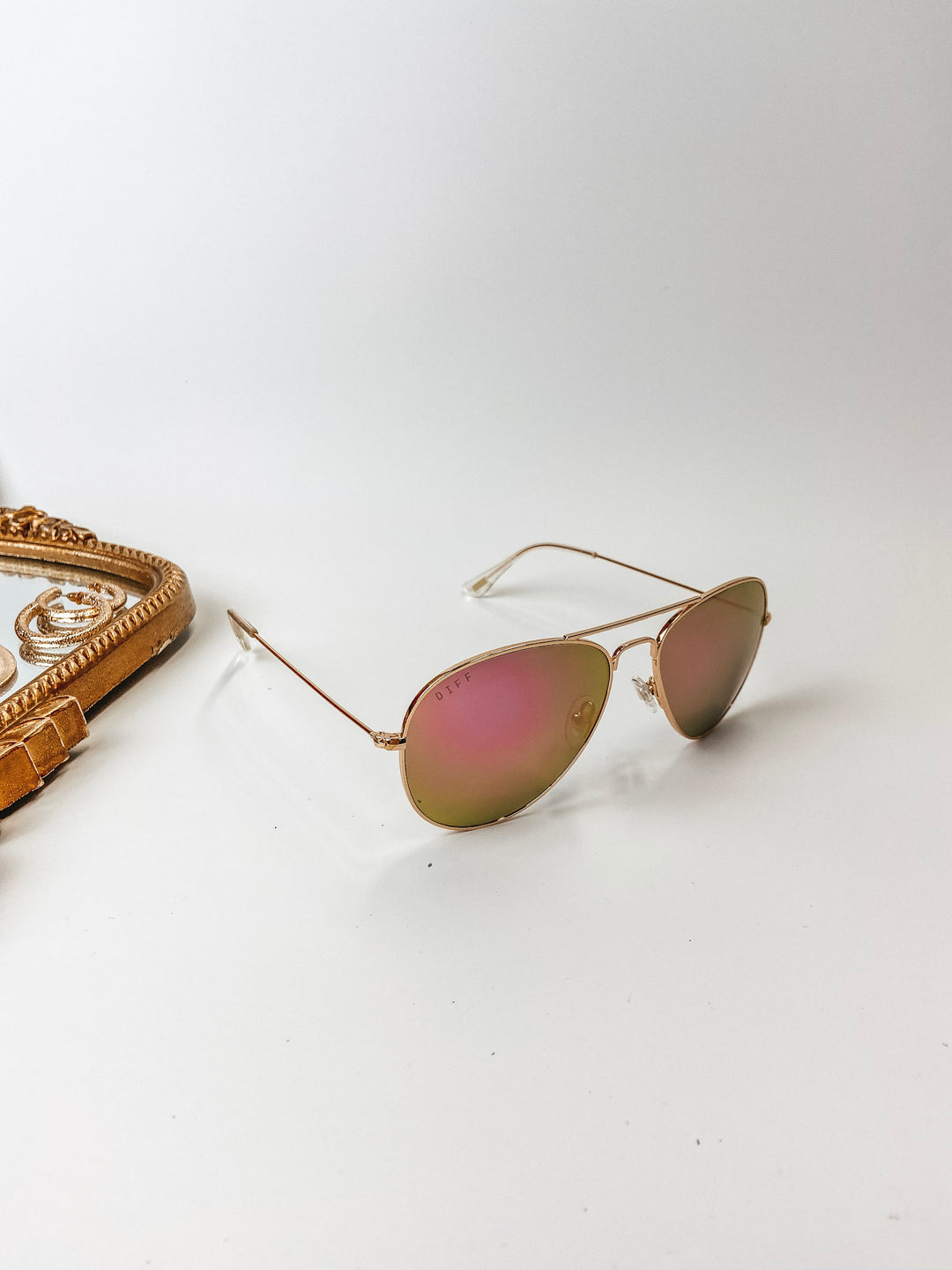 DIFF | Cruz Pink Mirror Aviator Sunglasses in Gold Tone - Giddy Up Glamour Boutique