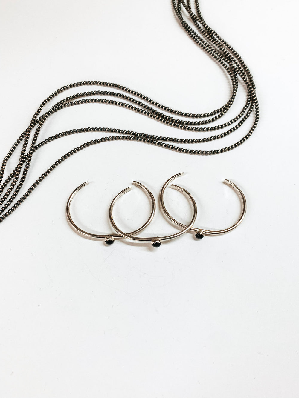 G. Skeets | Navajo Handmade Sterling Silver Cuff with Circle Black Onyx Stone - Giddy Up Glamour Boutique