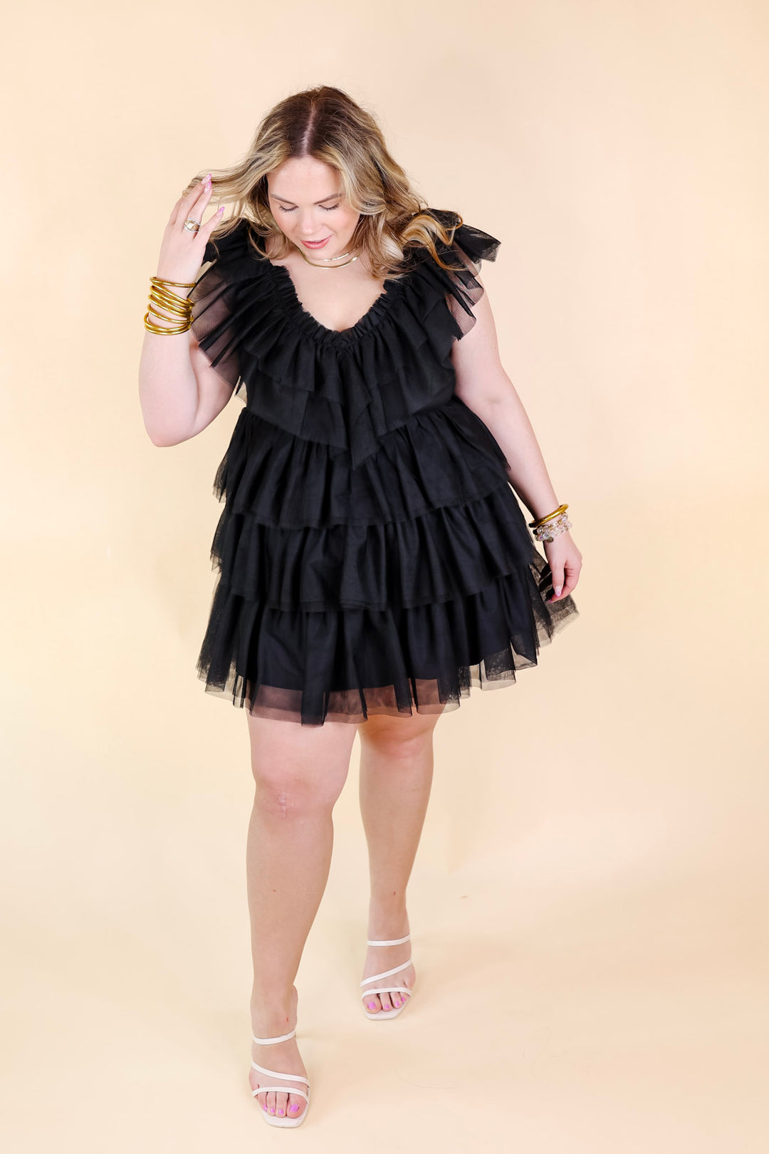 Dazzle The Room Tulle Tiered Dress in Black - Giddy Up Glamour Boutique
