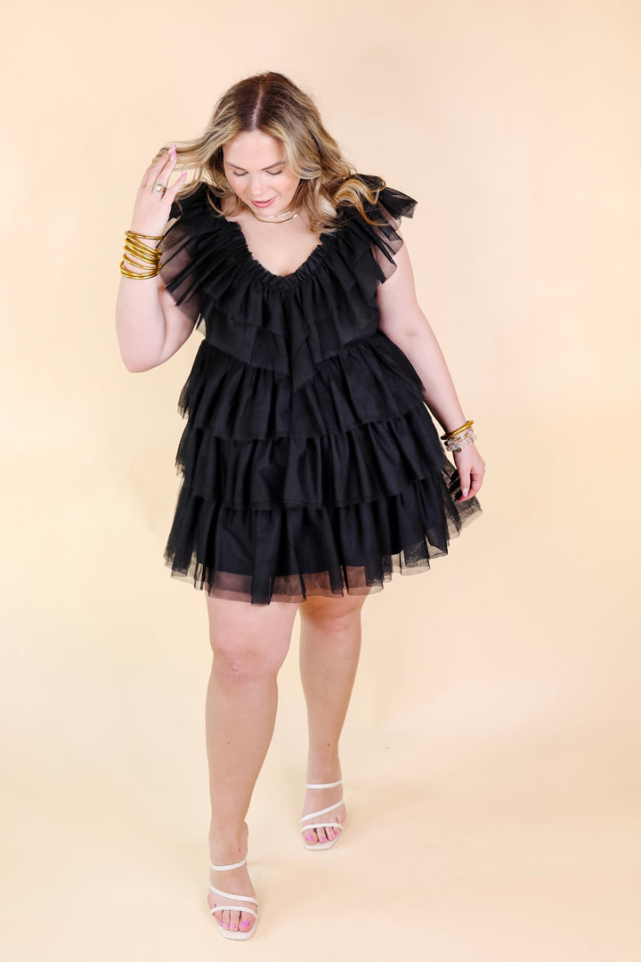 Dazzle The Room Tulle Tiered Dress in Black - Giddy Up Glamour Boutique