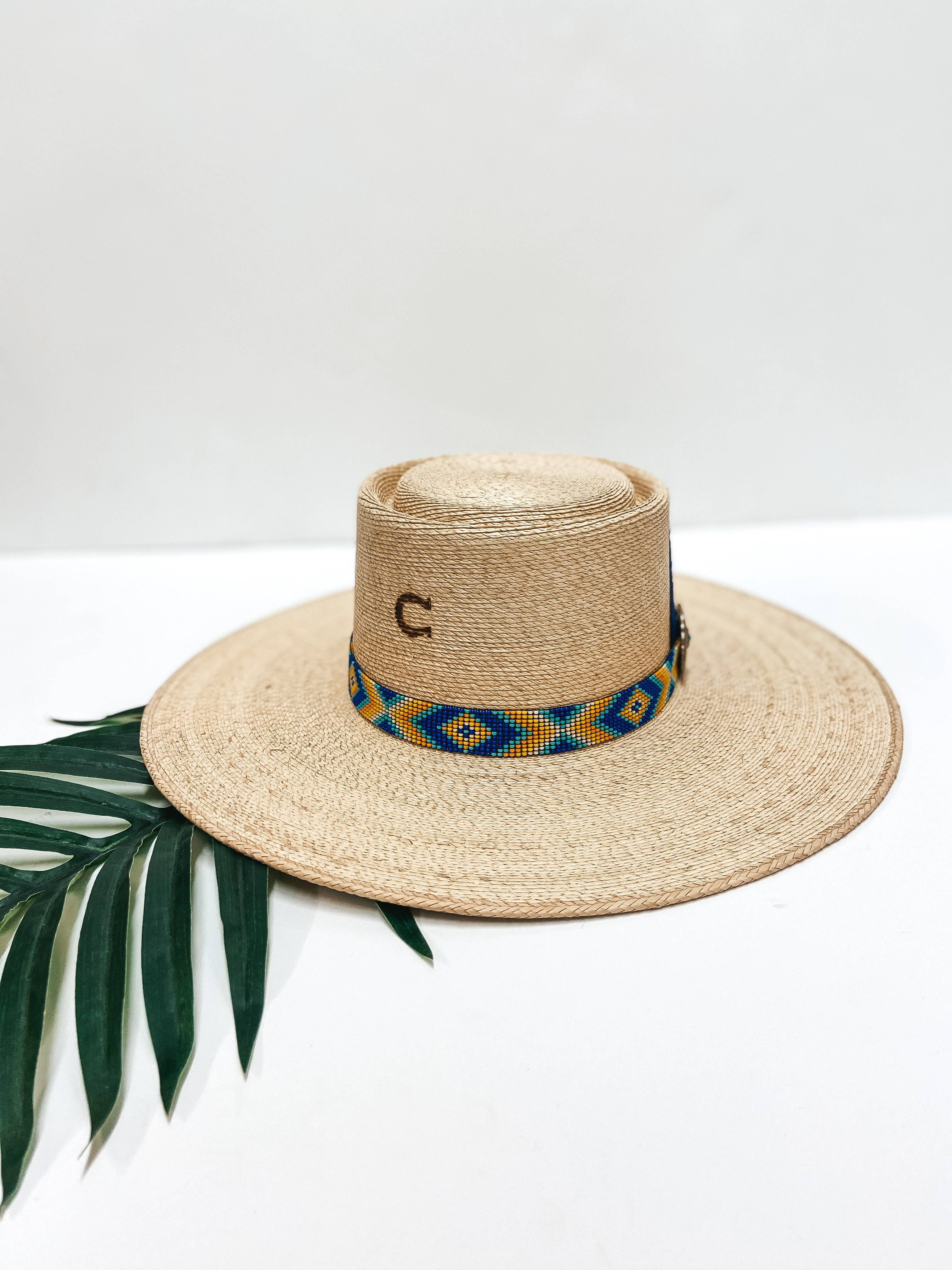 Charlie 1 Horse | Mamacita Palm Leaf Hat with Beaded Band and Leather Feather - Giddy Up Glamour Boutique