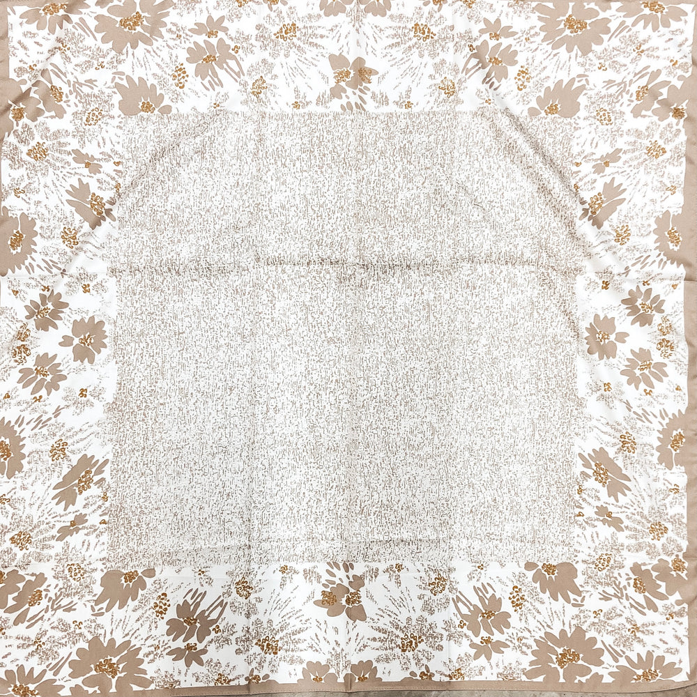 Floral Print Square Scarf in Ivory and Beige - Giddy Up Glamour Boutique