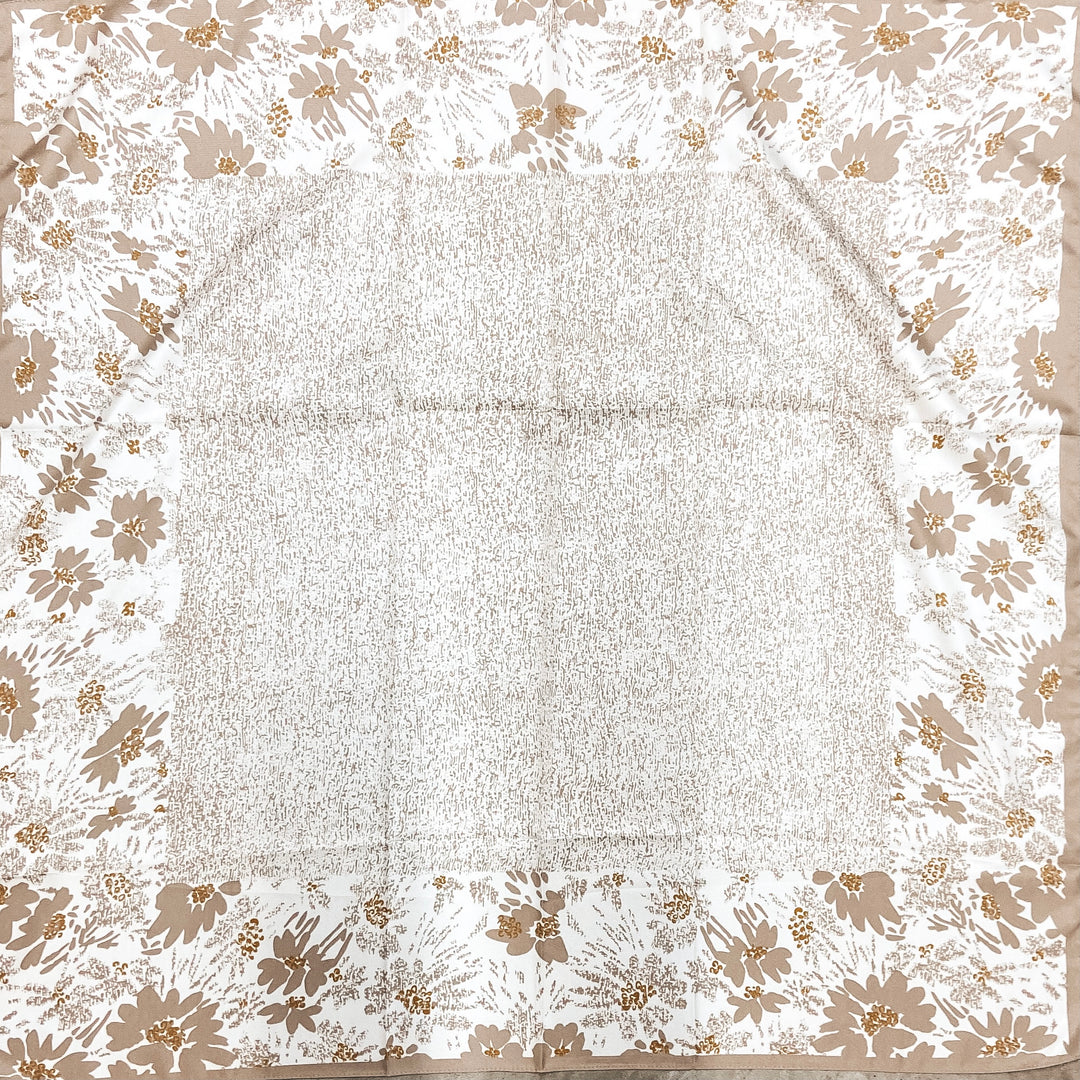 Floral Print Square Scarf in Ivory and Beige - Giddy Up Glamour Boutique