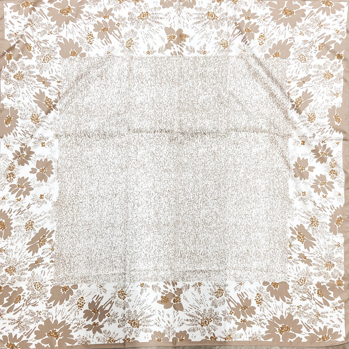 Floral Print Square Scarf in Ivory and Beige - Giddy Up Glamour Boutique