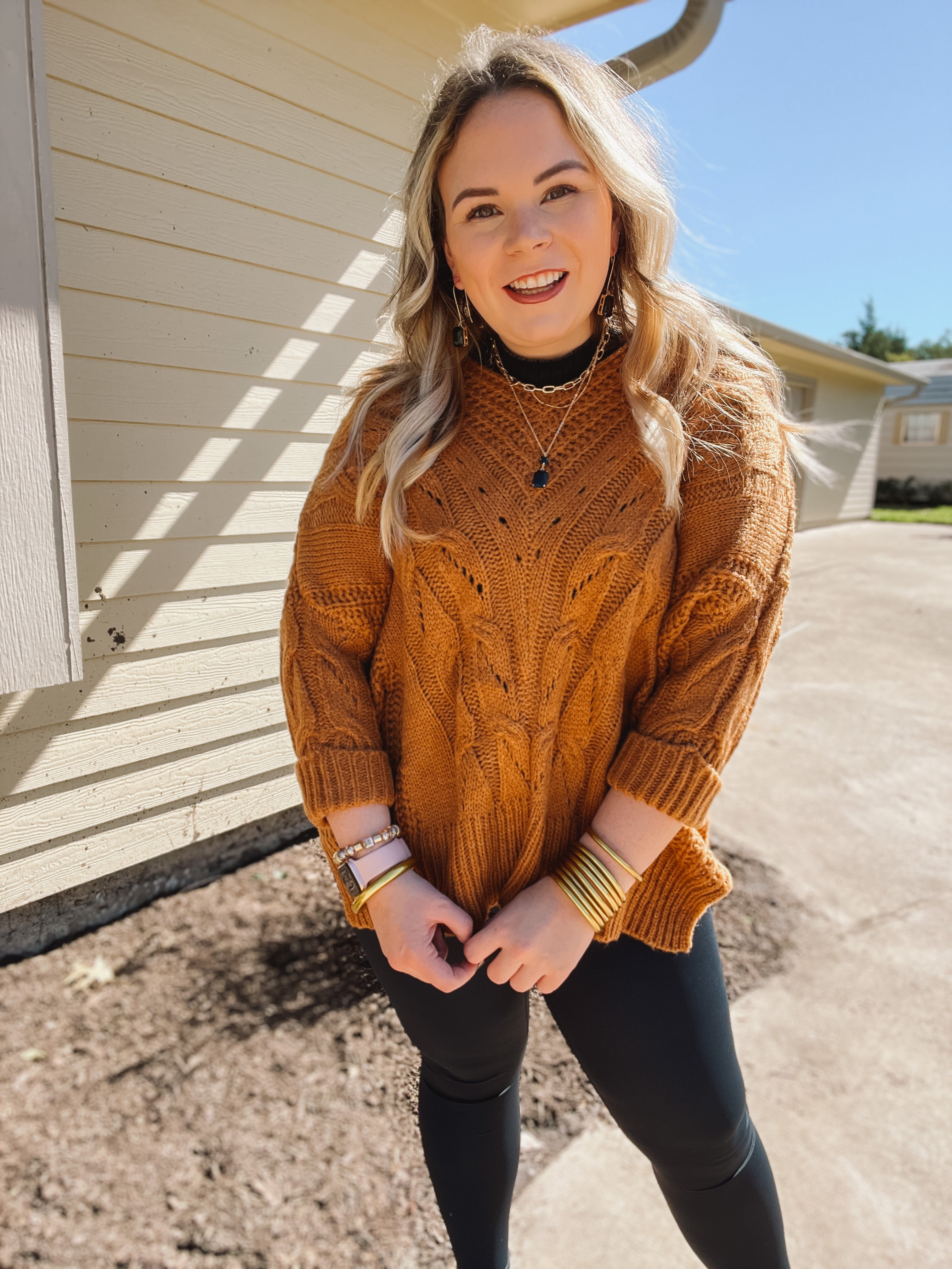Crisp Morning Air Oversized Dolman 3/4 Sleeve Sweater in Camel Brown - Giddy Up Glamour Boutique