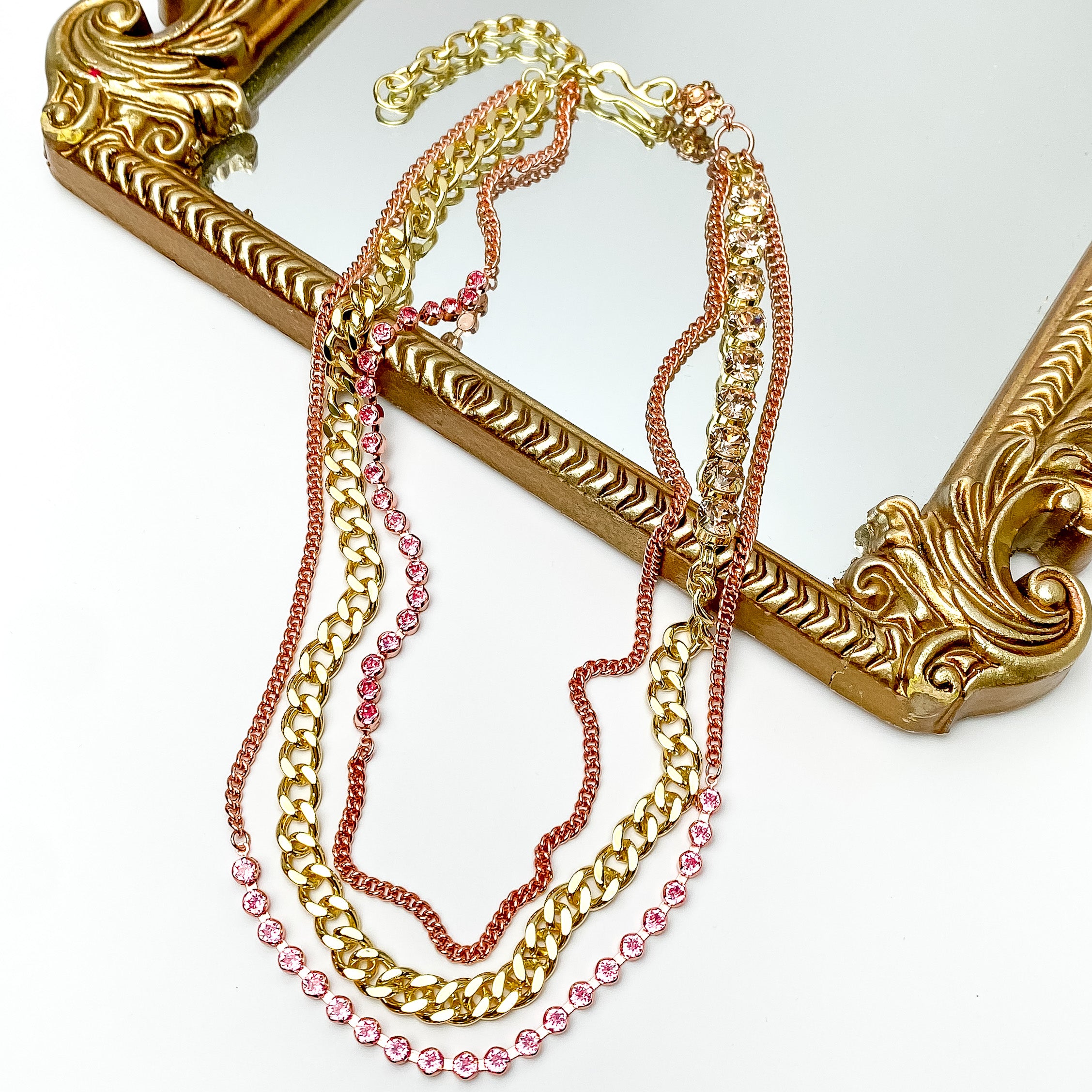Sorrelli | Mixed Metal and Crystal Layered Necklace in First Kiss - Giddy Up Glamour Boutique