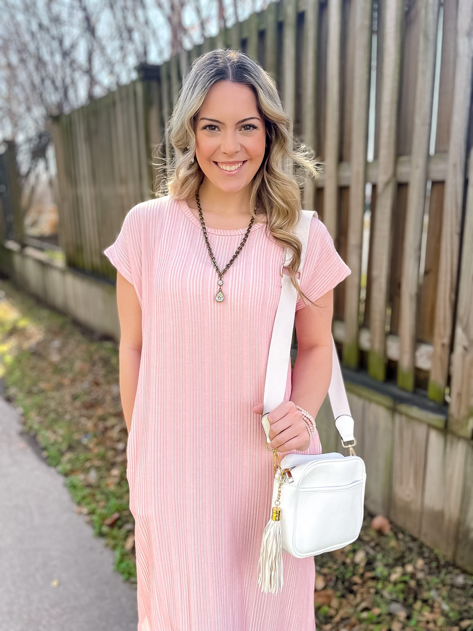 The More You Know Short Sleeve Ribbed Midi Dress in Pink