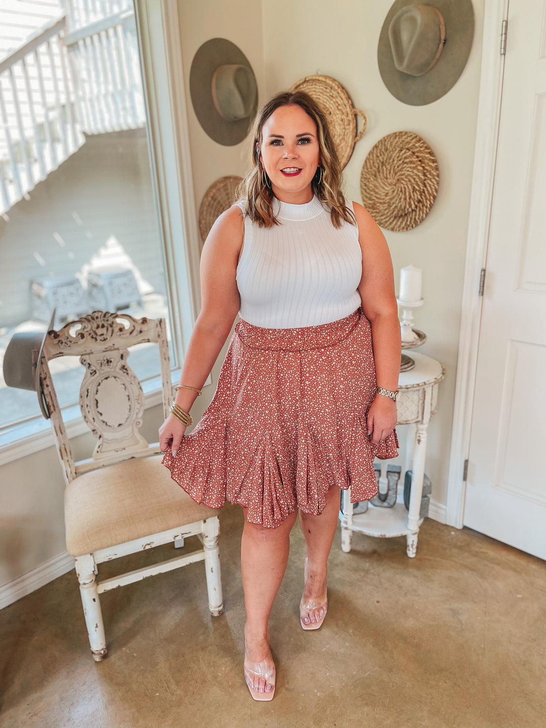 Newest Views Small Leopard Ruffle Skirt in Dusty Mauve Pink - Giddy Up Glamour Boutique