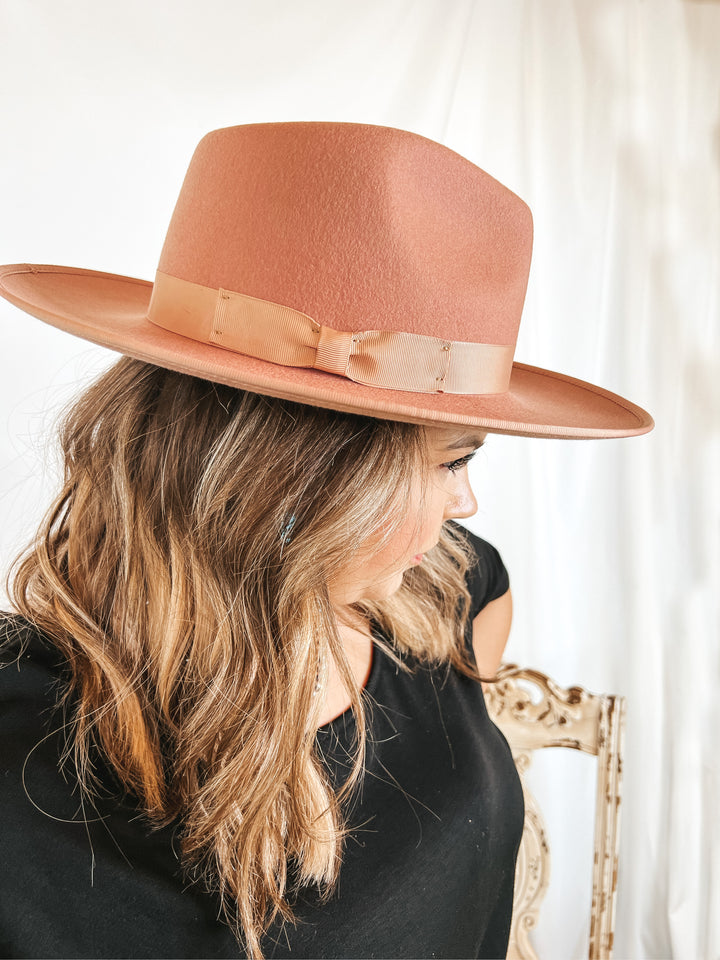 GiGi Pip | Monroe Wool Felt Rancher Hat with Ribbon Band in Dusty Pink - Giddy Up Glamour Boutique