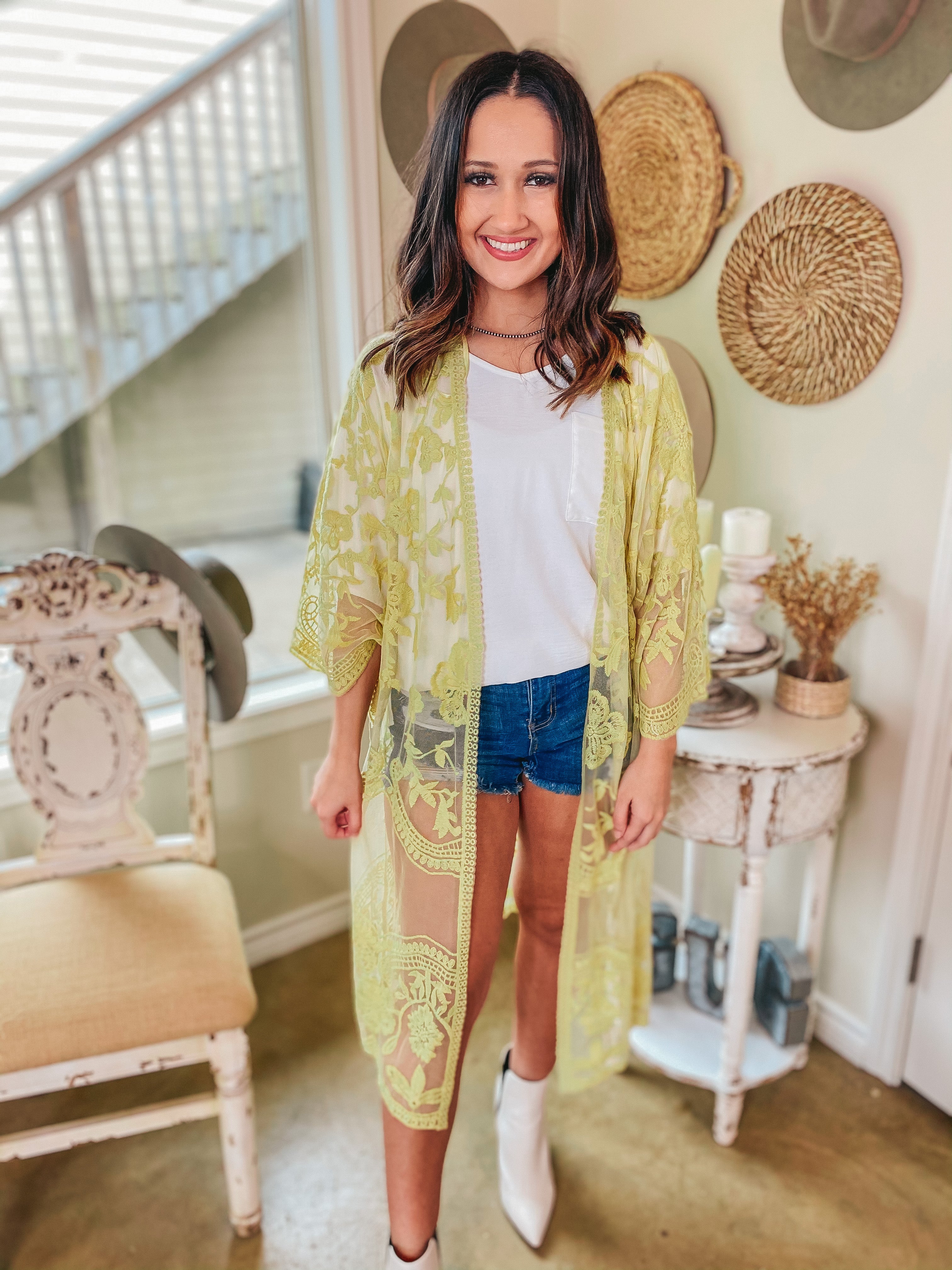Spring Ahead Crochet Lace Duster in Dusty Yellow - Giddy Up Glamour Boutique