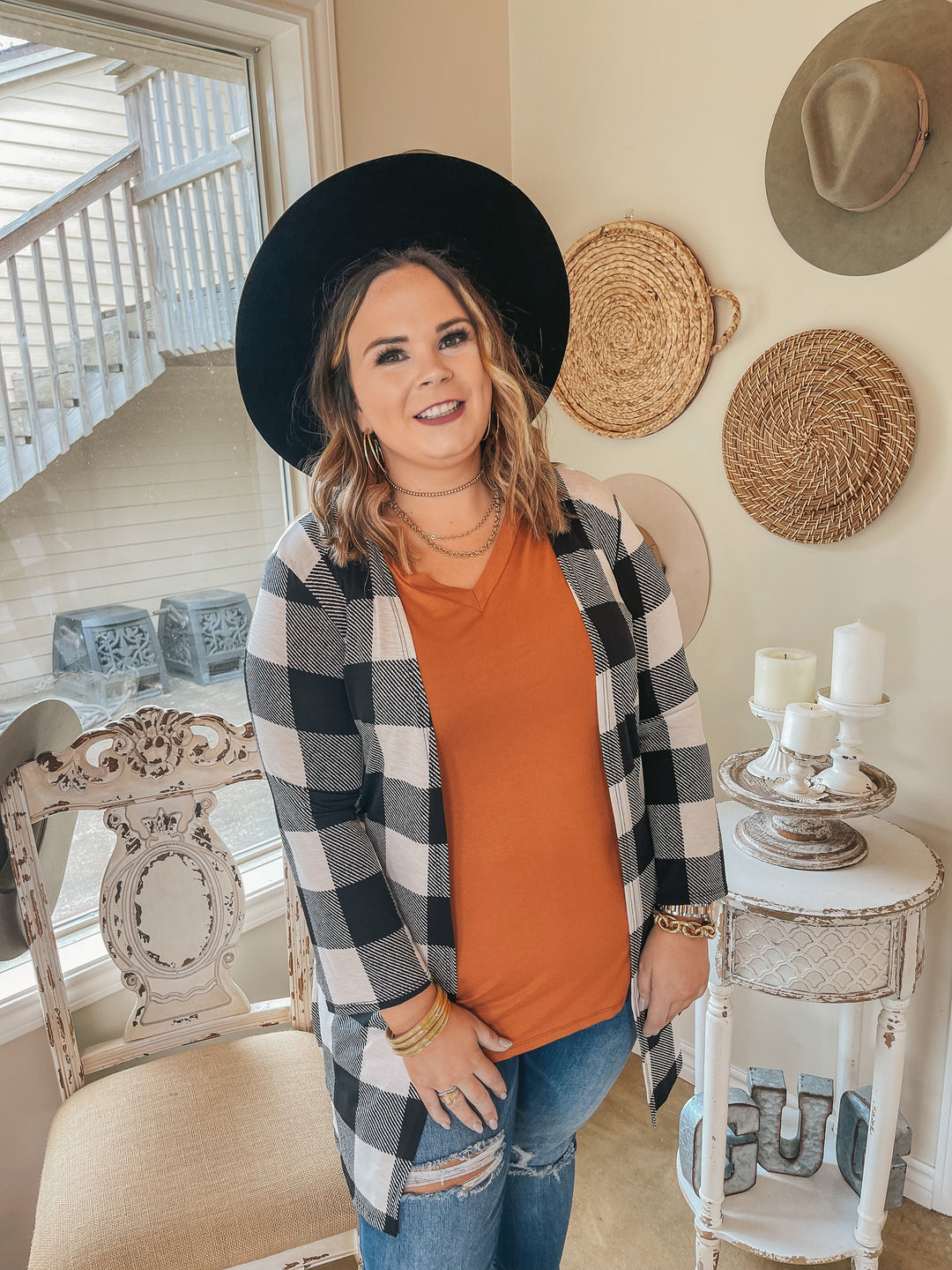 All Eyes On You Buffalo Plaid Cardigan in Ivory & Black - Giddy Up Glamour Boutique