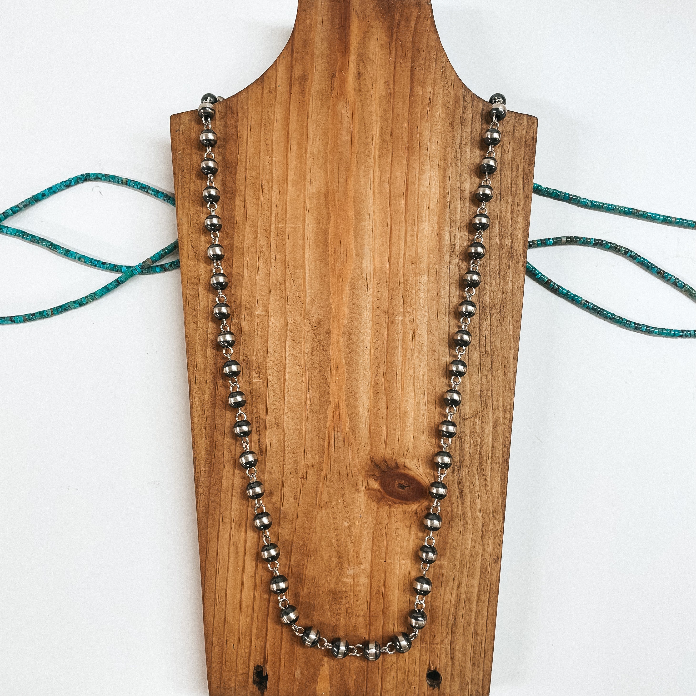 Navajo | Navajo Handmade Chain Link 10 mm Pearl Necklace | 30" - Giddy Up Glamour Boutique