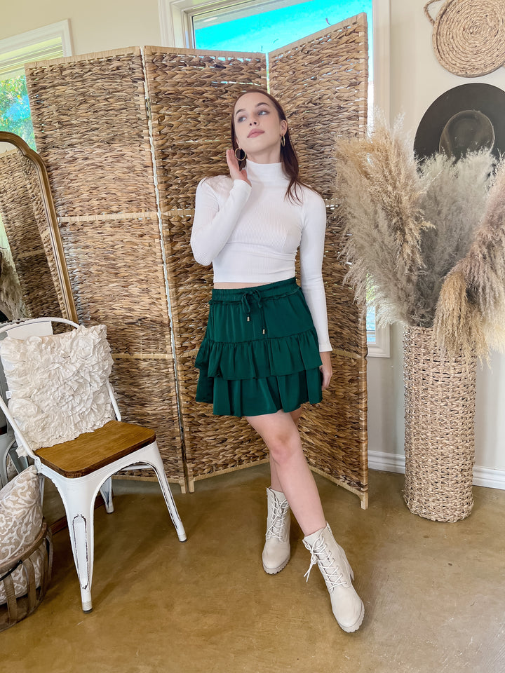 My Own Way Ruffle Mini Skort in Emerald Green - Giddy Up Glamour Boutique