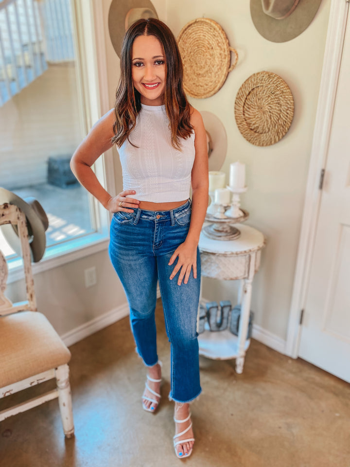 Making the Rules Jacquard Print Tank Crop Top in White - Giddy Up Glamour Boutique