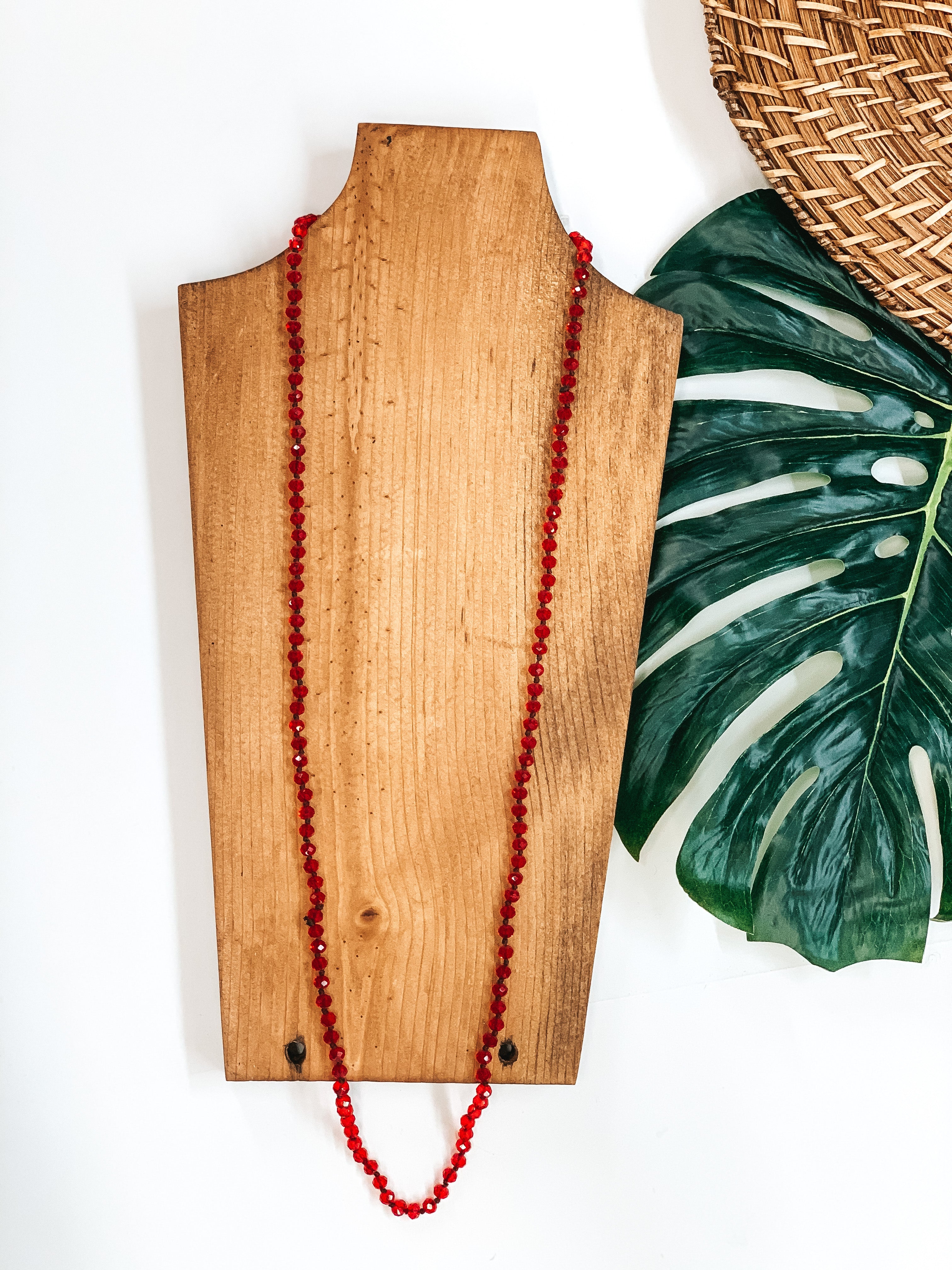 36 Inch Long Layering 6mm Crystal Strand Necklace in Red - Giddy Up Glamour Boutique