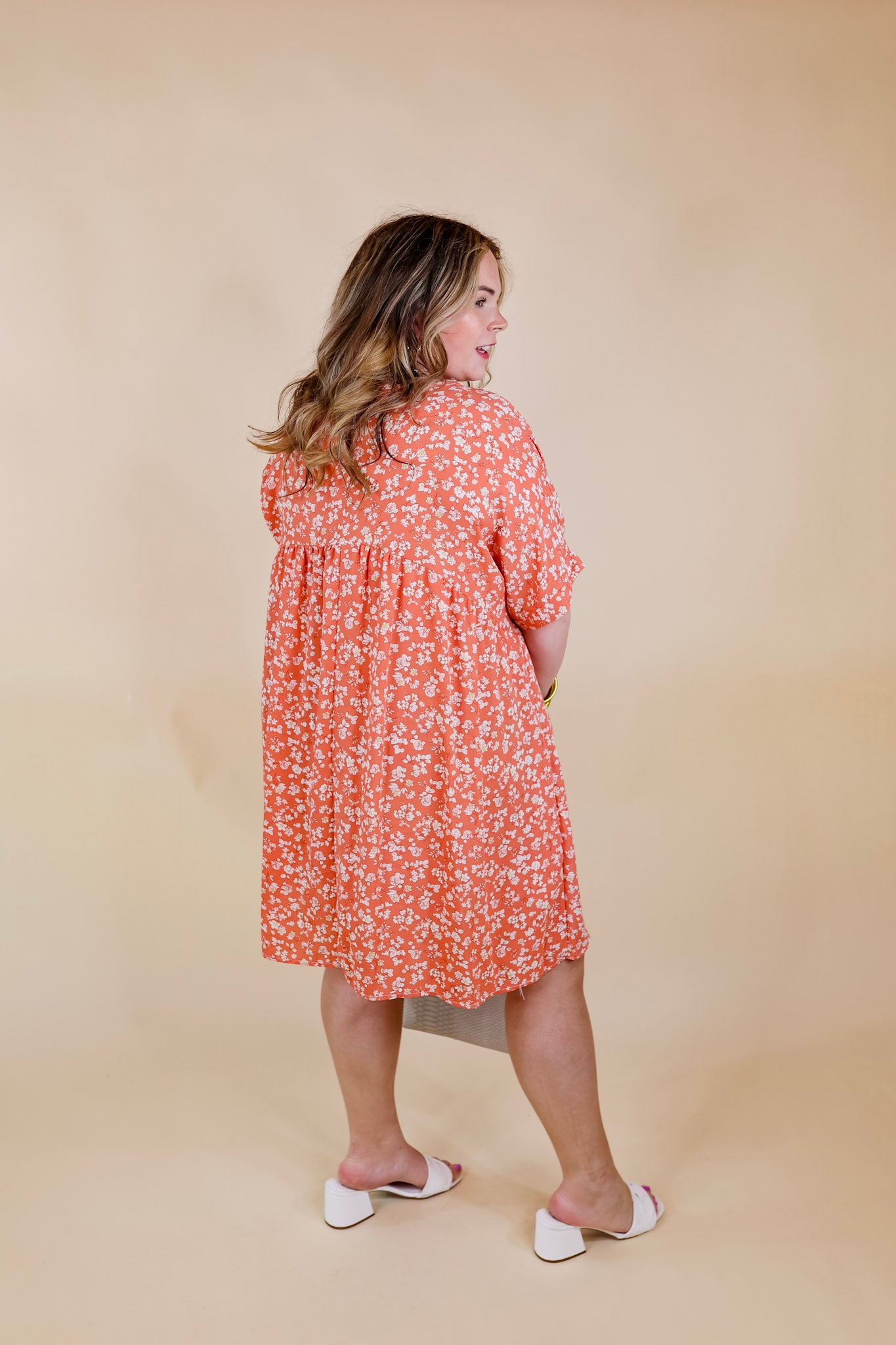 Beauty In Blooms Floral Print Babydoll Dress in Coral Orange - Giddy Up Glamour Boutique
