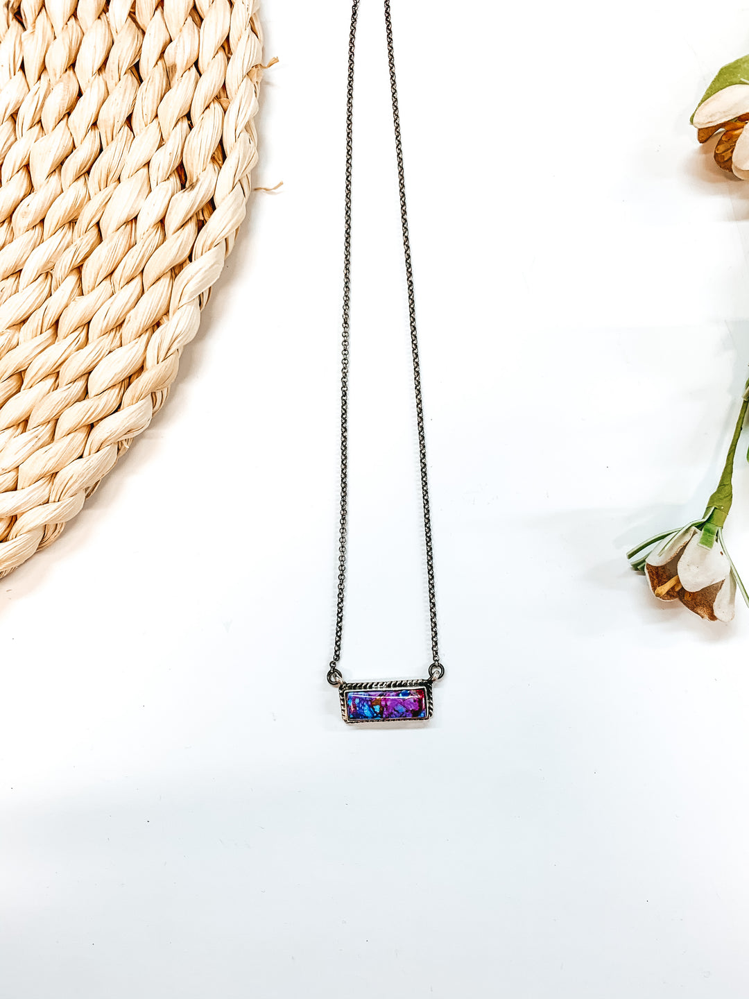 Vernon Kee | Navajo Handmade Sterling Silver Chain Necklace with Remix Mojave Turquoise Stone and Rope Detailing Bar - Giddy Up Glamour Boutique