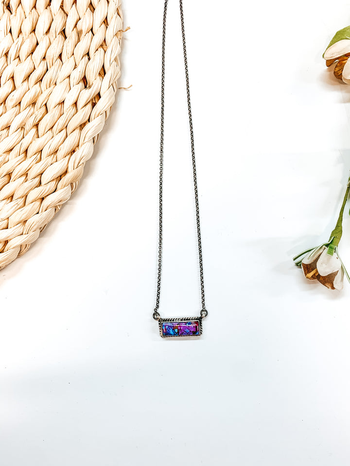 Vernon Kee | Navajo Handmade Sterling Silver Chain Necklace with Remix Mojave Turquoise Stone and Rope Detailing Bar - Giddy Up Glamour Boutique