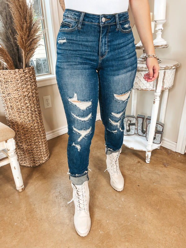 Last Chance Size 0 | Judy Blue | Never Been Better Distressed Boyfriend Jeans in Medium Wash