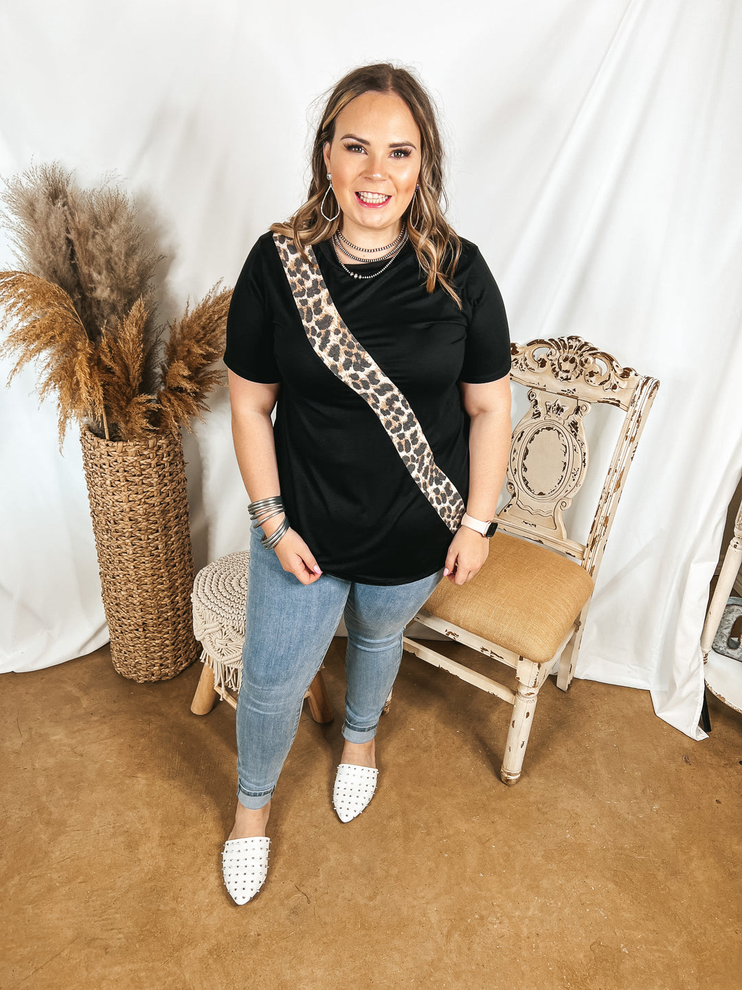 At It Again Leopard Print Diagonal Stripe Top in Black - Giddy Up Glamour Boutique