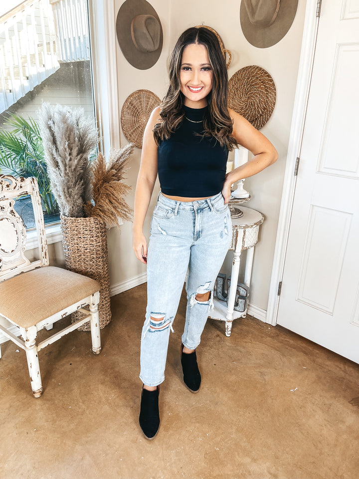 Chill Date High Cropped Muscle Tank Top in Black - Giddy Up Glamour Boutique