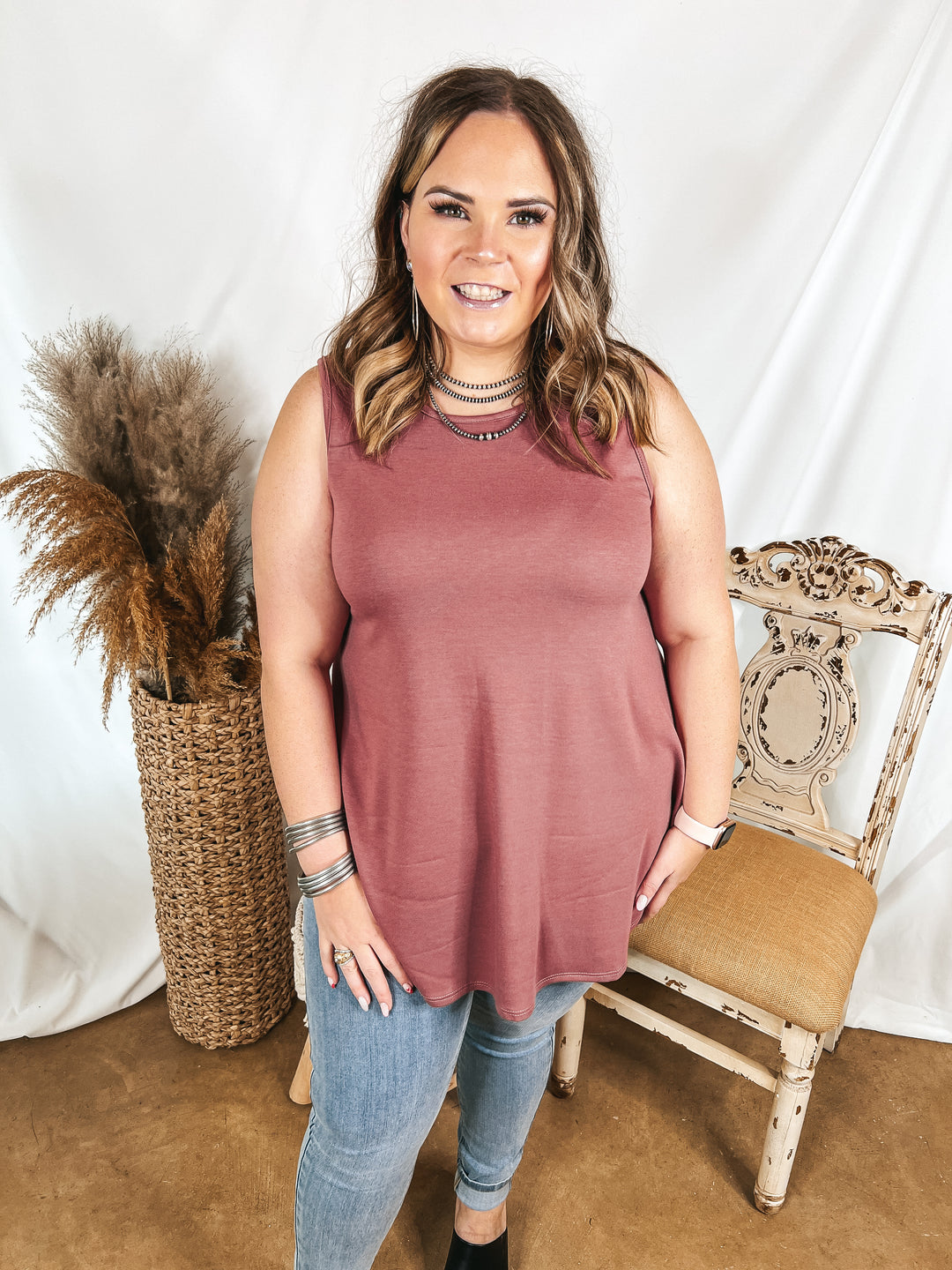 Give Me Joy Solid Knit A-Line Tank Top in Mauve - Giddy Up Glamour Boutique