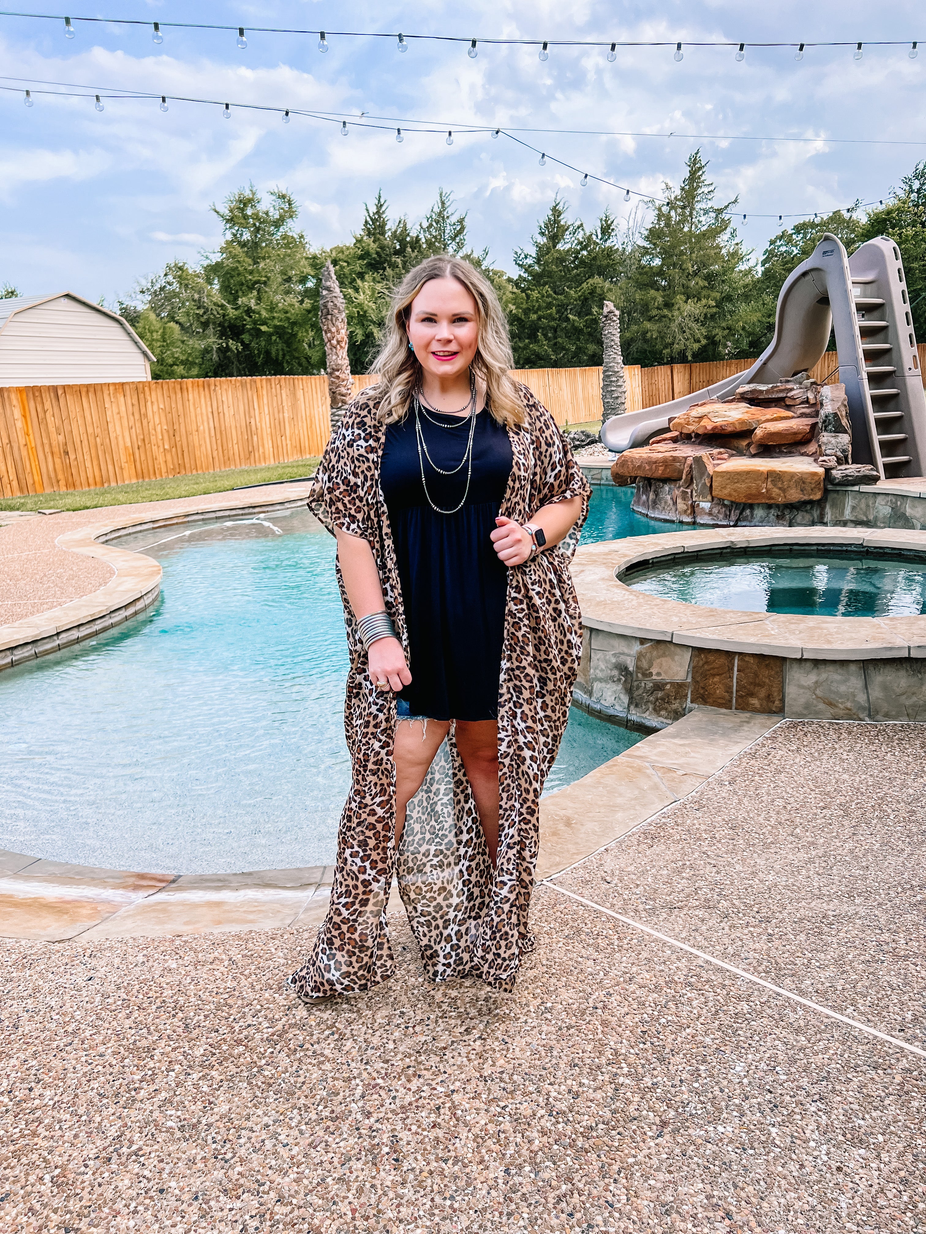 A Reason To Smile Leopard Print Short Sleeve Duster in Brown - Giddy Up Glamour Boutique