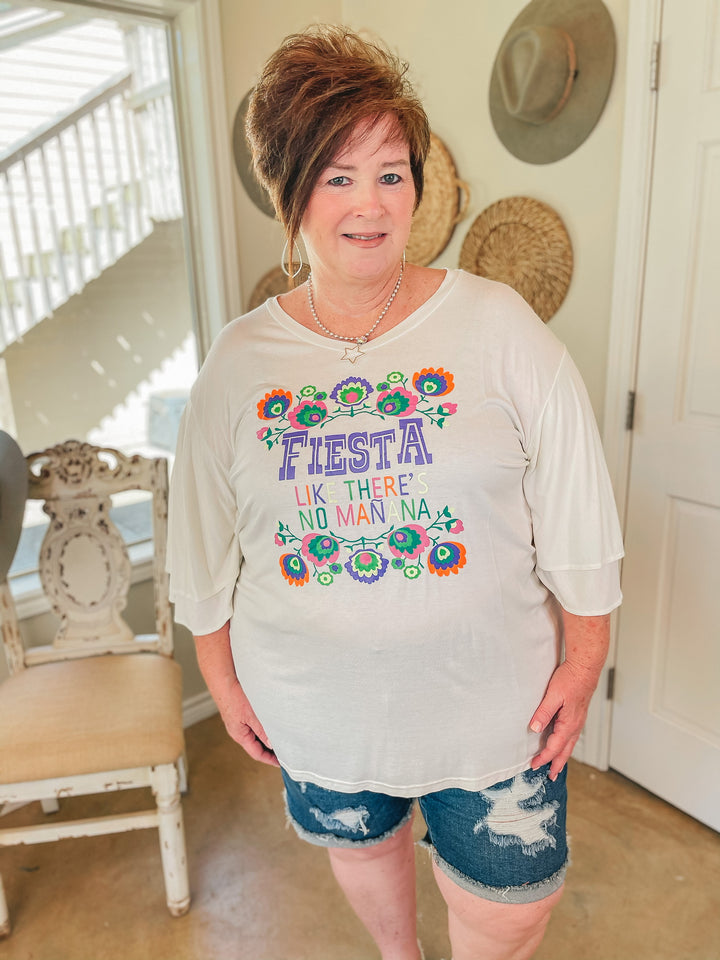 Fiesta Like There's No Mañana Ruffle Half Sleeve Top in Ivory - Giddy Up Glamour Boutique