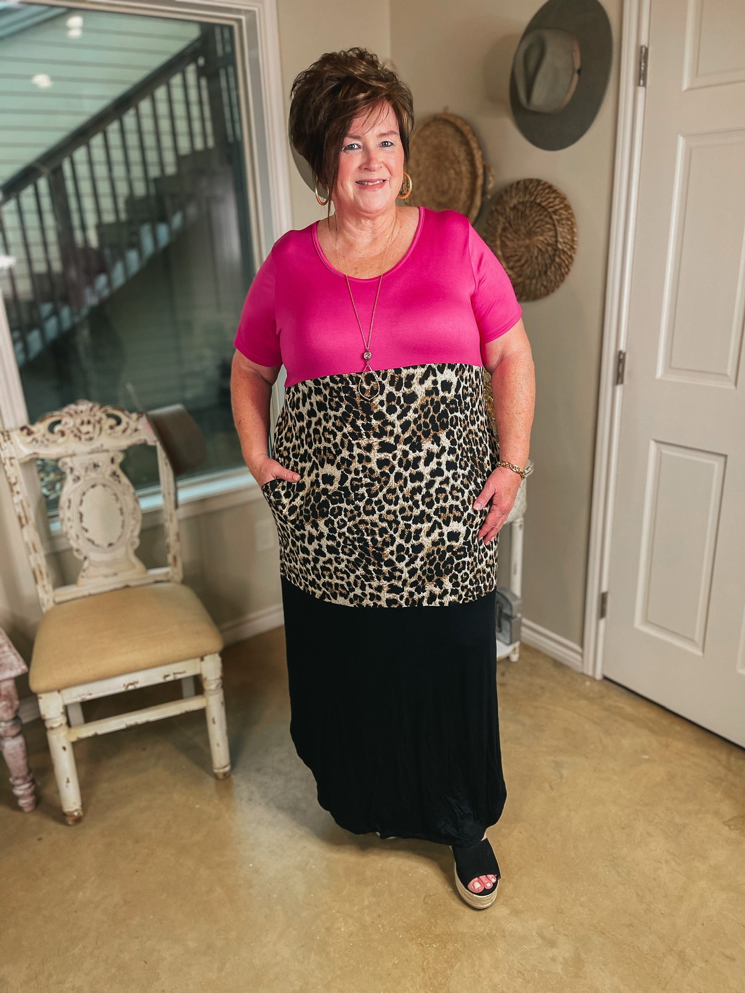 Last Chance Size Small | Change of Plans Leopard Print Color Block Maxi Dress in Hot Pink - Giddy Up Glamour Boutique