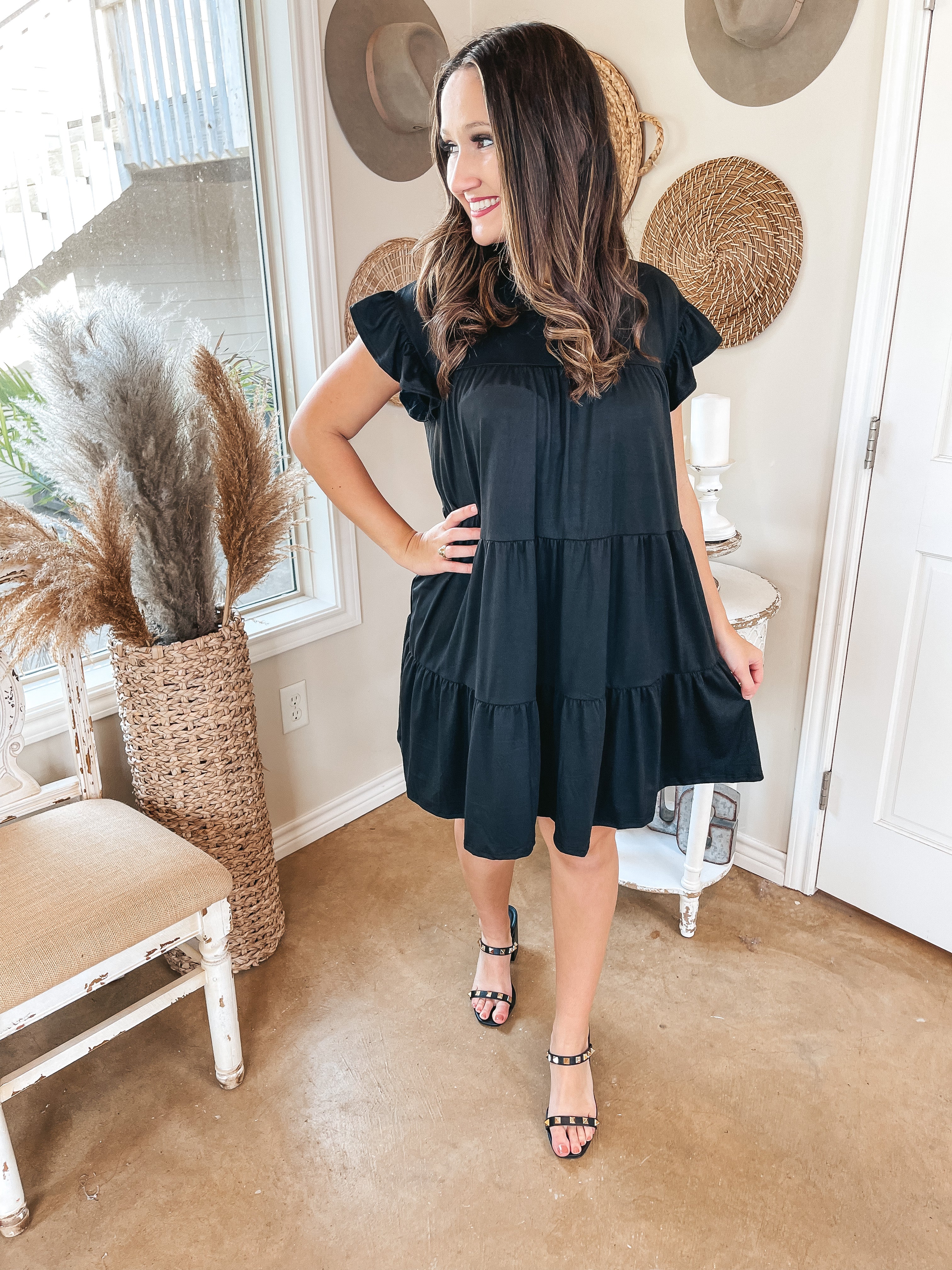 Instant Attraction Solid Ruffle Tiered Dress in Black - Giddy Up Glamour Boutique