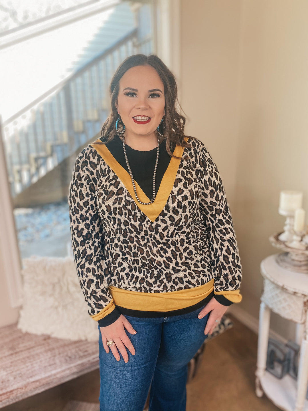 A Wild Mindset Leopard and Black Color Block Top with Yellow Trim - Giddy Up Glamour Boutique