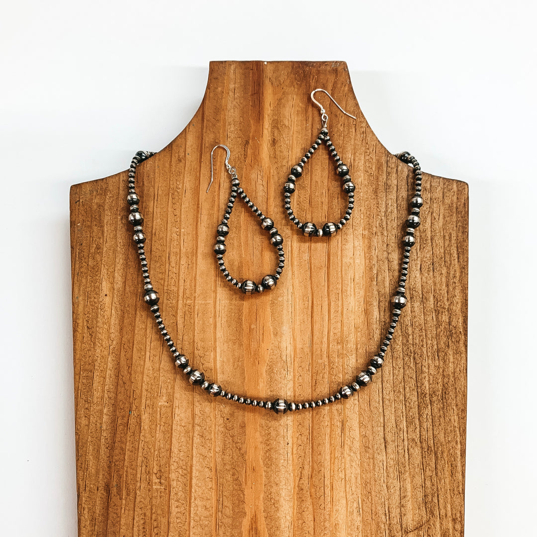 Navajo | Navajo Handmade Sterling Silver Navajo Pearl Necklace + Matching Earrings - Giddy Up Glamour Boutique