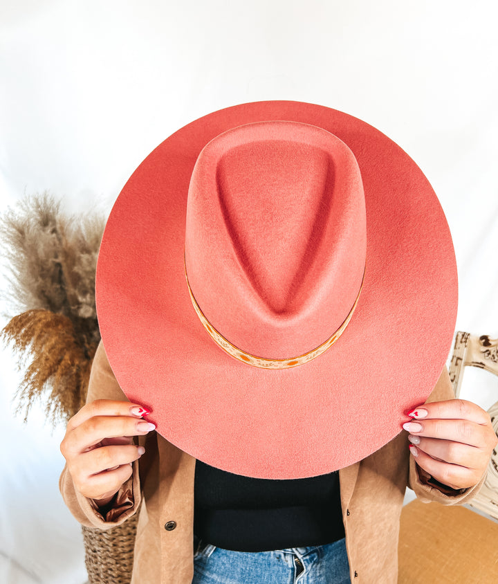 GiGi Pip | Dae Triangle Crown Wool Felt Hat with Cactus and Sun Band in Pink - Giddy Up Glamour Boutique