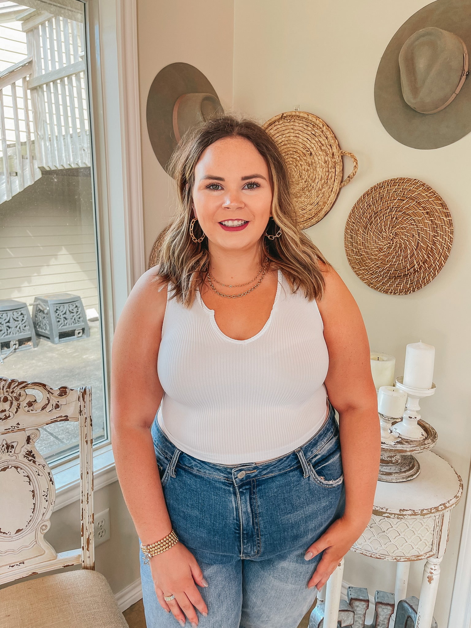 Dream Babe Notched Neckline Crop Tank Top in White - Giddy Up Glamour Boutique