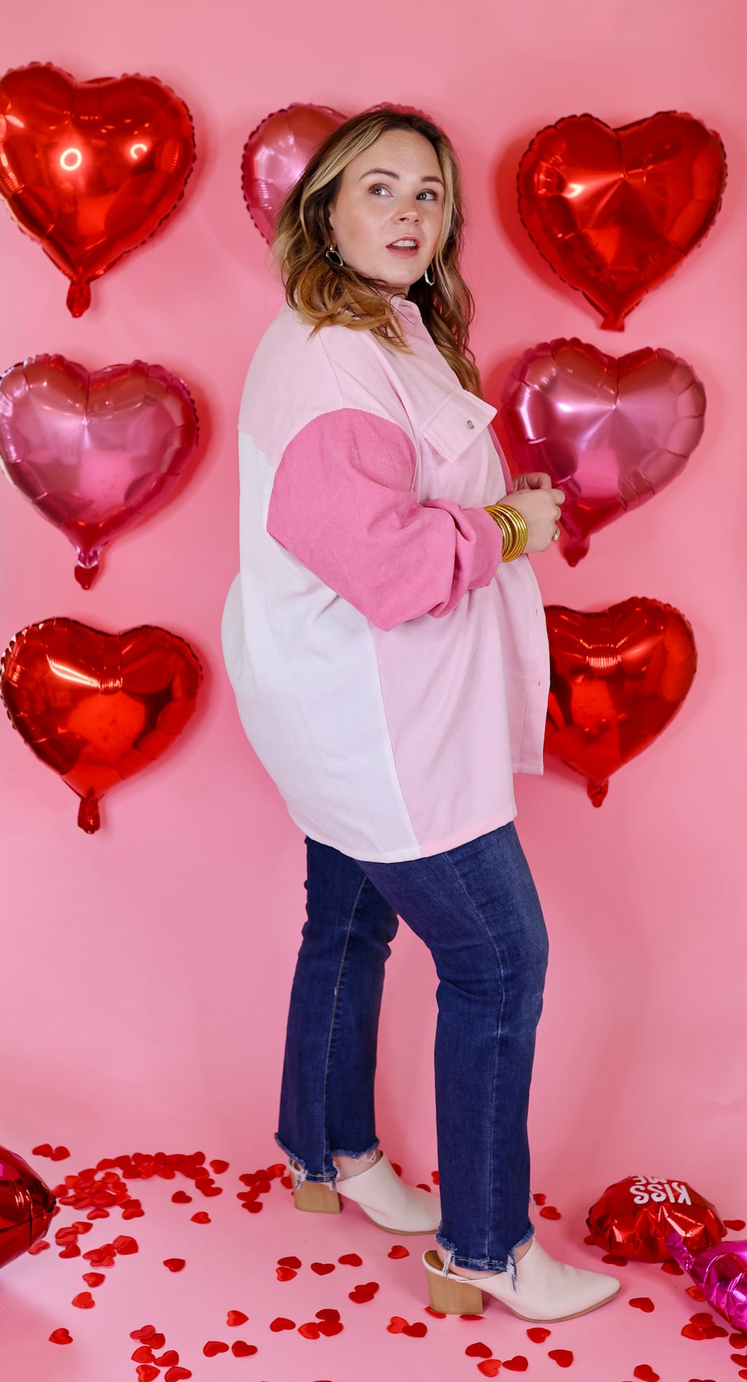 Full of Fun Color Block Button Up Shacket in Pink Mix - Giddy Up Glamour Boutique