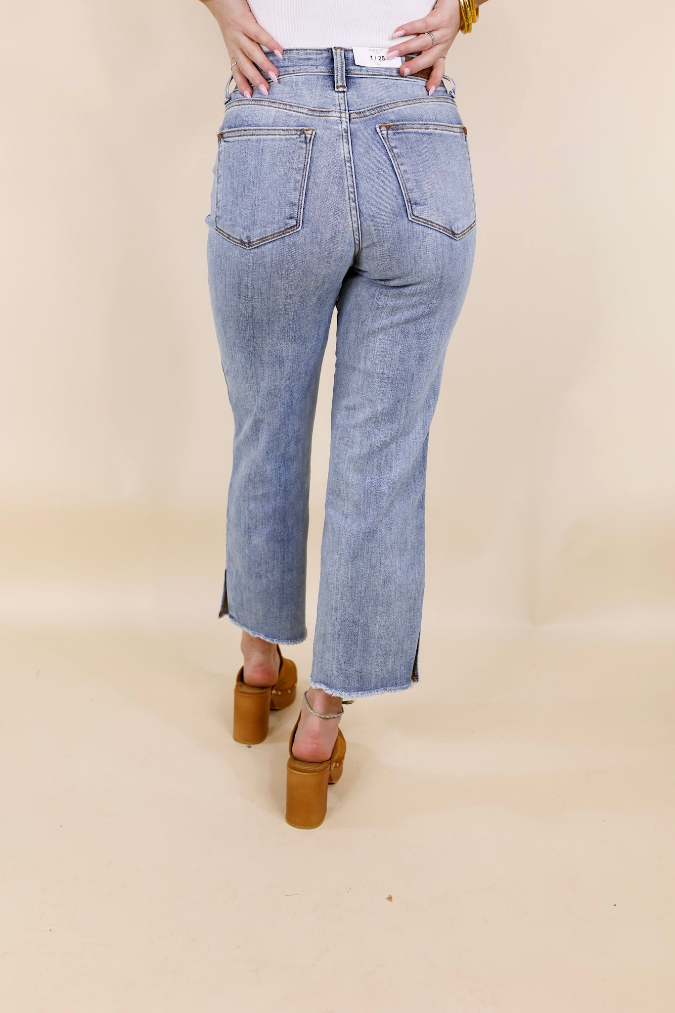 Judy Blue | Epic Count Down Side Slit Cropped Straight Leg Jeans in Light Wash - Giddy Up Glamour Boutique