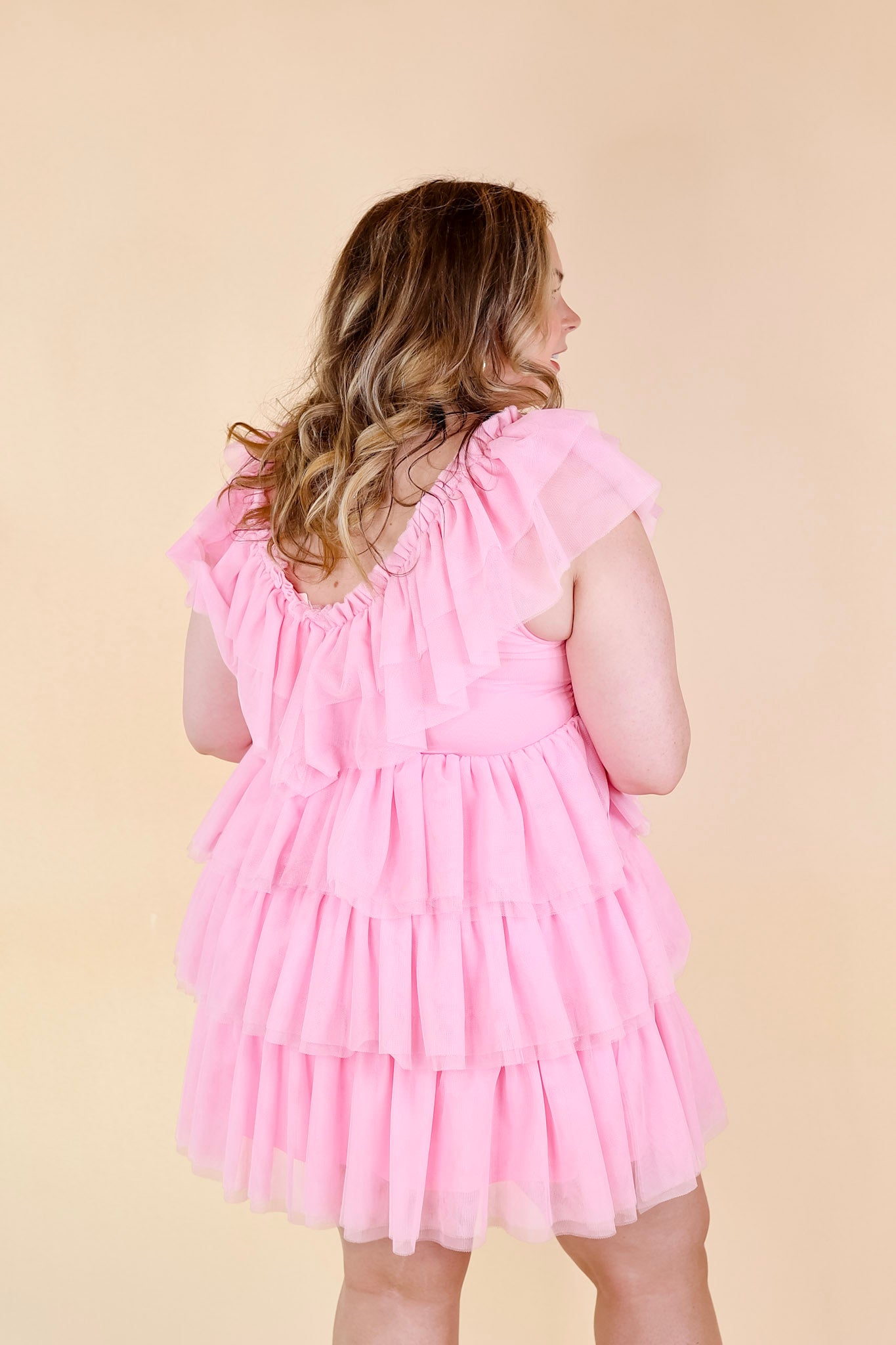 Dazzle The Room Tulle Tiered Dress in Light Pink - Giddy Up Glamour Boutique
