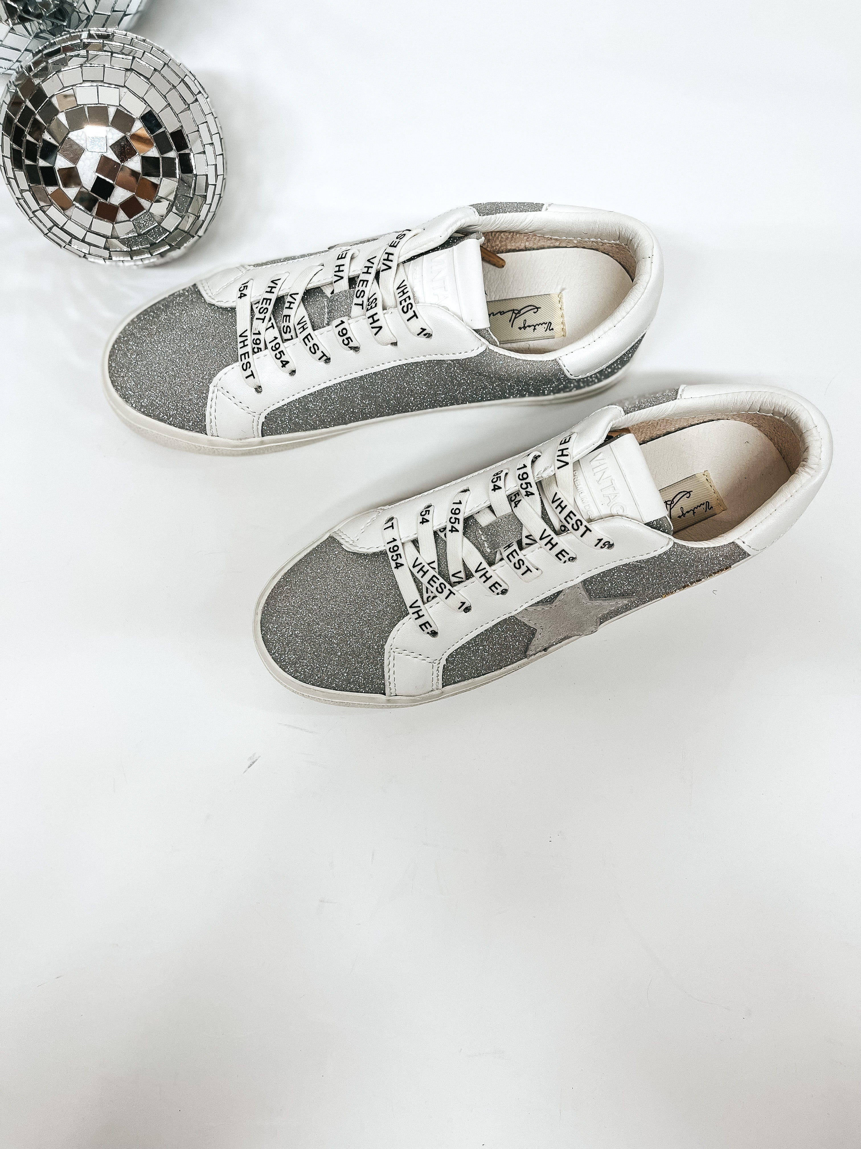 Vintage Havana | Sutton Glitter Sneakers in Silver - Giddy Up Glamour Boutique