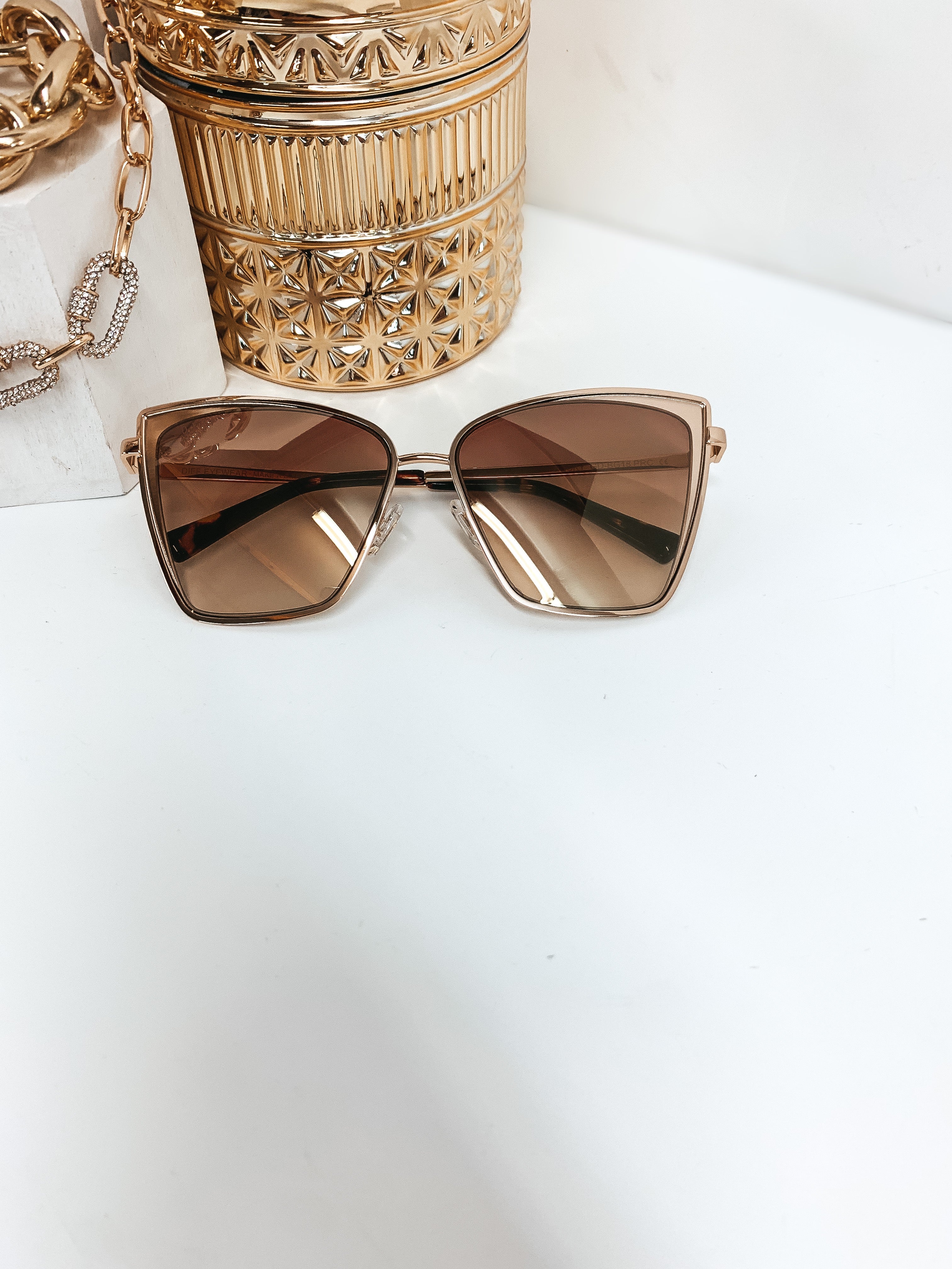 DIFF | Becky Brown Gradient Lens Sunglasses in Gold - Giddy Up Glamour Boutique