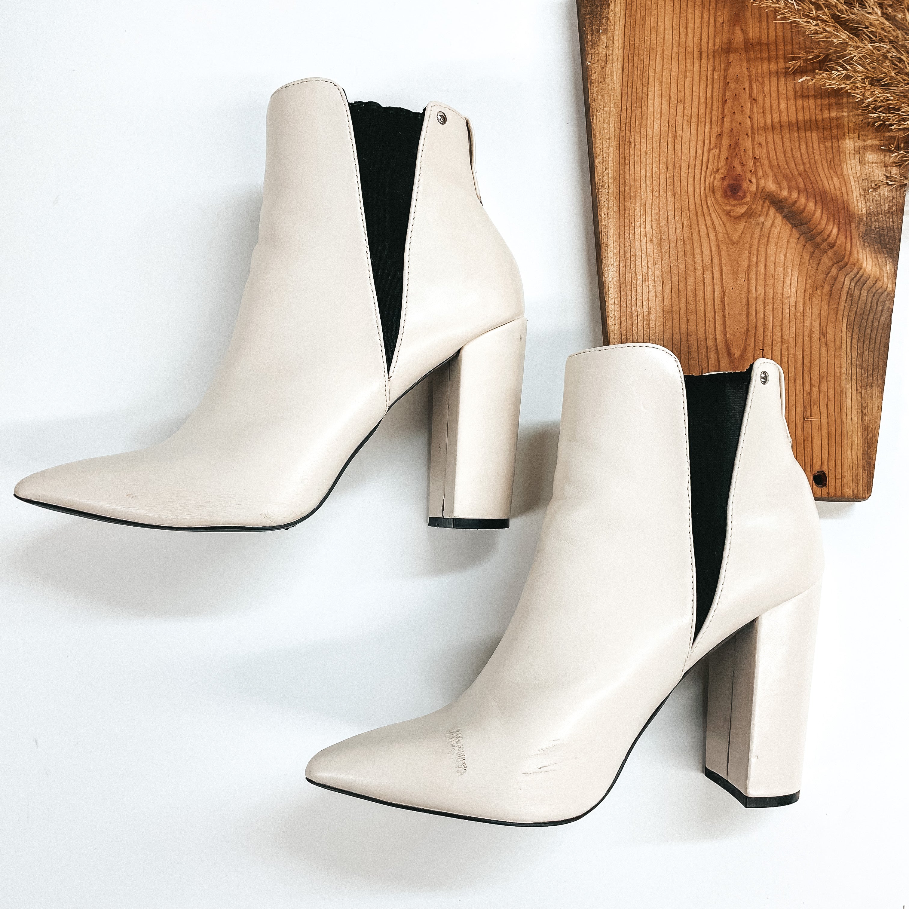 Model Shoes Size 9 | Made For Walking Pointed Toe Booties in Ivory - Giddy Up Glamour Boutique
