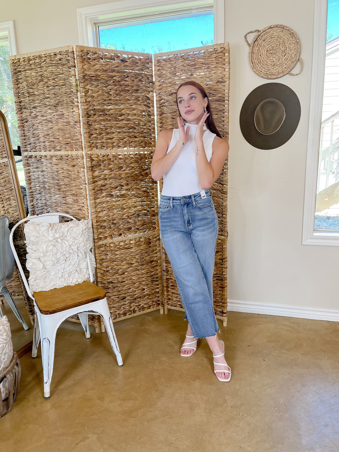 Basic Instincts Turtle Neck Ribbed Thick Tank Top Bodysuit in White - Giddy Up Glamour Boutique